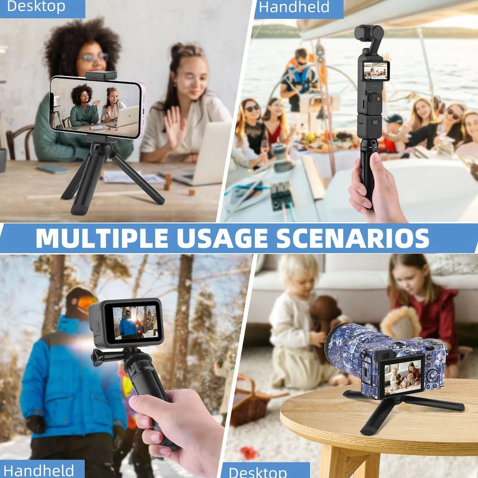 HeiyRC Mini statyw vlogowy dla DJI Pocket 3, Osmo Mobile, GoPro Max, Insta360 X5/3/4, DJI Action 5 Pro, Smooth, Hohem, Feiyu kamera DSLR, podstawka biurkowa, uchwyt, akcesoria