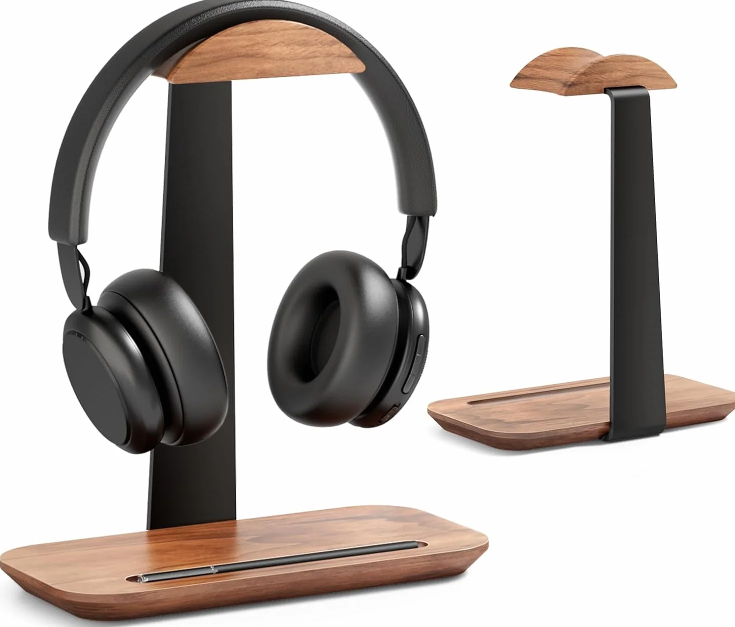Stojak na słuchawki z drewna orzechowego, uchwyt na słuchawki z naturalnego drewna z podstawą do przechowywania, kompatybilny z AirPods Max, Beats, Bose, Sony, Sennheiser, Gaming, itp