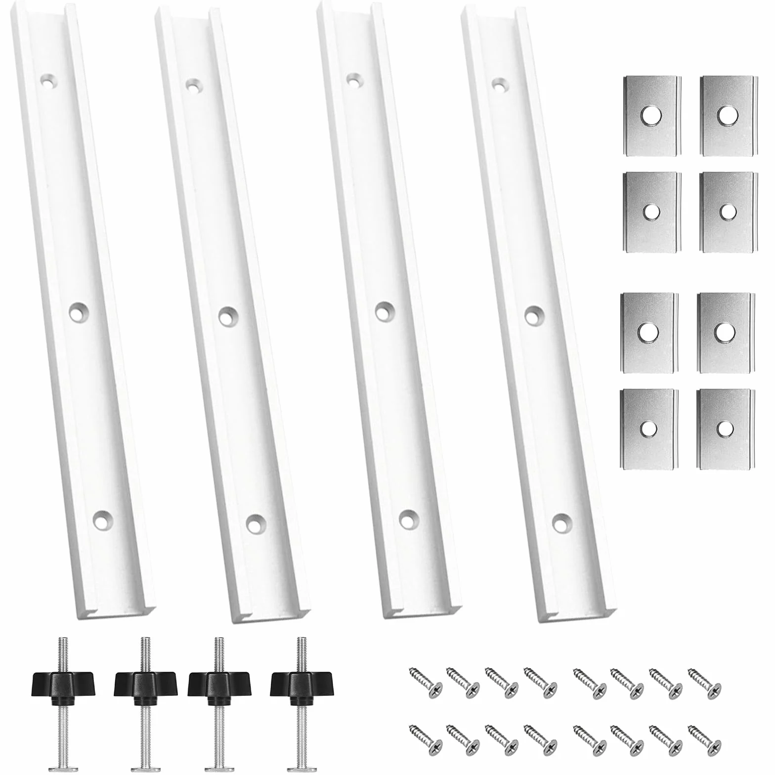 4 szyny zaciskowe ze stopu aluminium, 400 mm, zestaw szyn skośnych T-SlotTrack, T Nut z suwakiem M8/M6, szyna montażowa (srebrna)