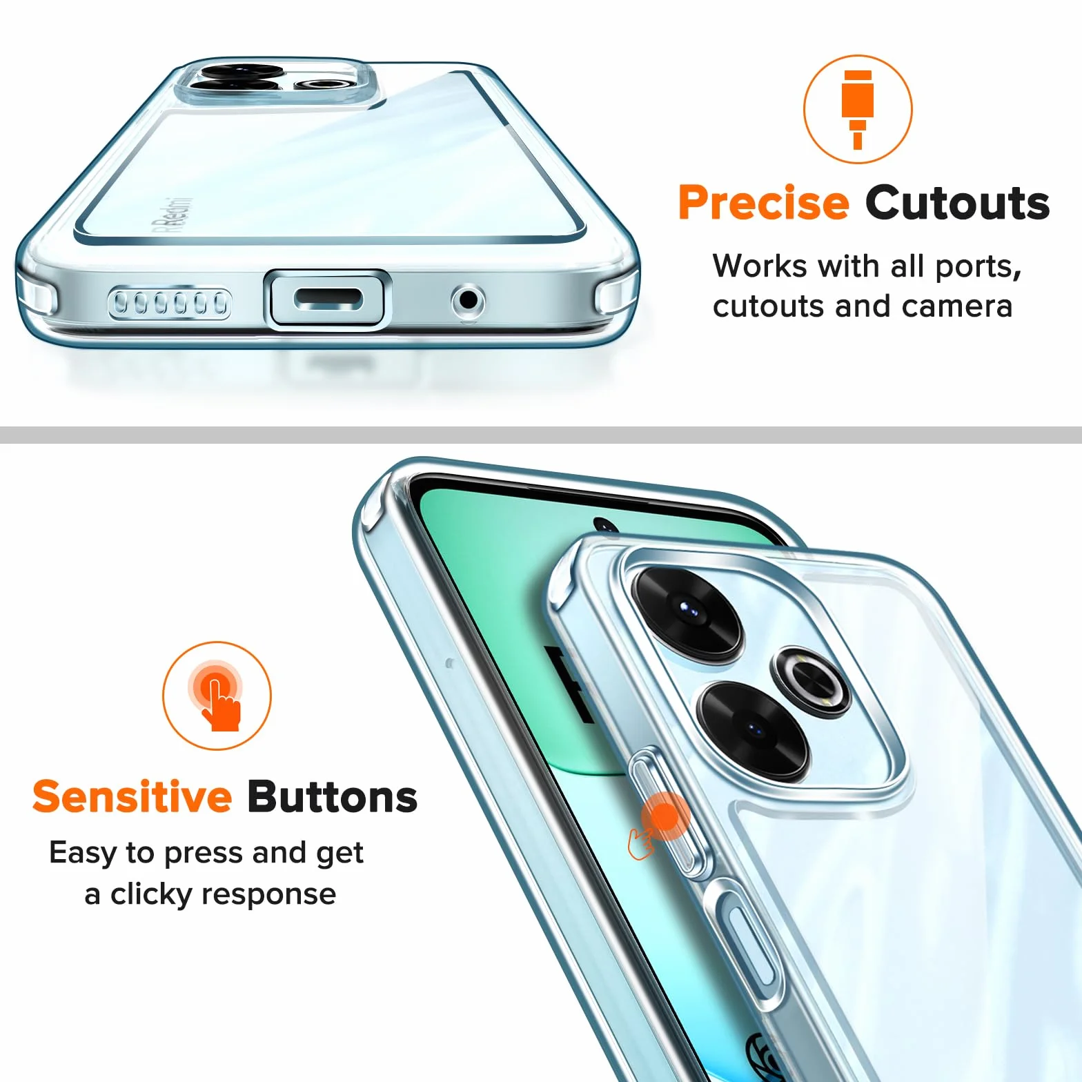 ivoler Etui antyjasnożółte do Xiaomi Redmi 13 4G/ Poco M6 4G z 2 sztukami szkła hartowanego [ochrona wojskowa] Odporne na wstrząsy przezroczyste, odporne na wstrząsy etui ochronne ochrona przed