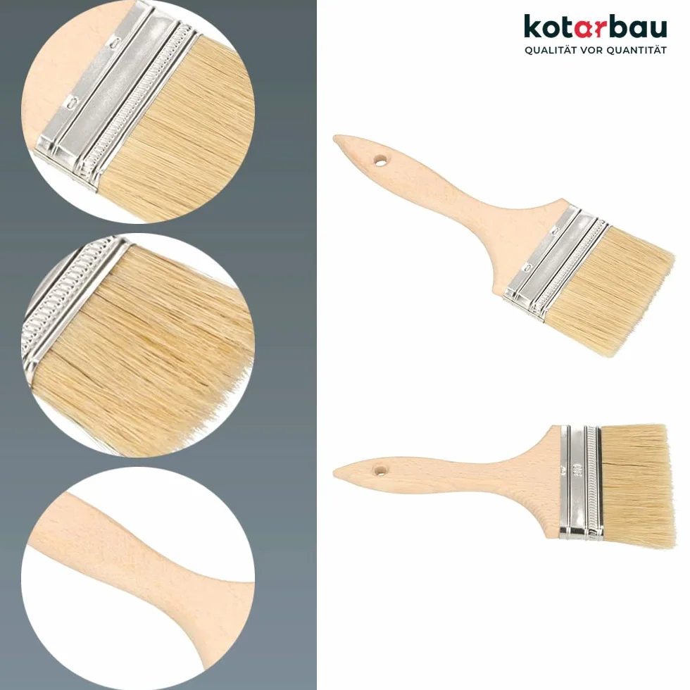 KOTARBAU® Zestaw 50 pędzli do malowania z drewnianym uchwytem, wszystkie 90 mm, płaskie pędzle, bejcowanie, farby, pędzle malarskie, lakier, farby akrylowe, odporne na rozerwanie, uniwersalne