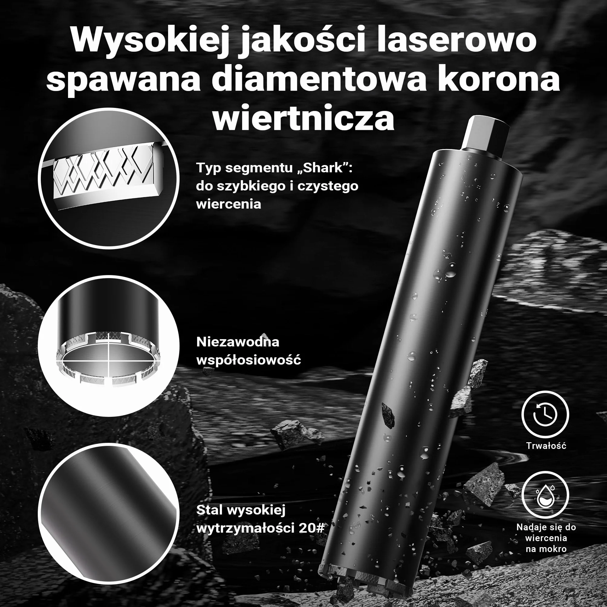 Wiltec Wiertło diamentowe koronowe typu Mesh Ø 102 mm o długości 450 mm, 1¼ UNC, do wiercenia w betonie, kafelkach, kamienia i granitu
