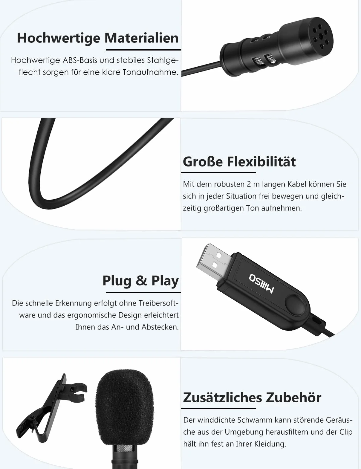 MillSO Mini mikrofon USB Lavalier Omnidirectional Condenser z kablem 2M