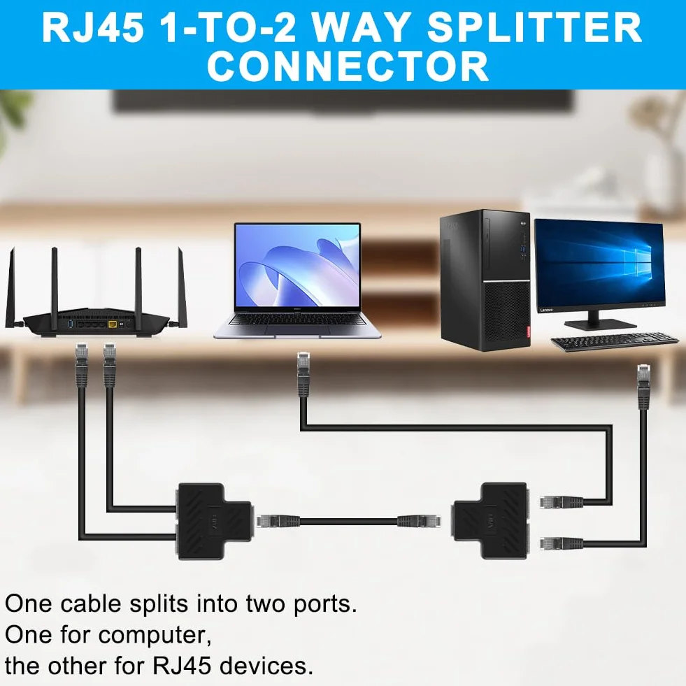 AXFEE rozdzielacz LAN RJ45 1 na 2 adapter Ethernet Cat5 Cat5e Cat6 Cat7 Cat8