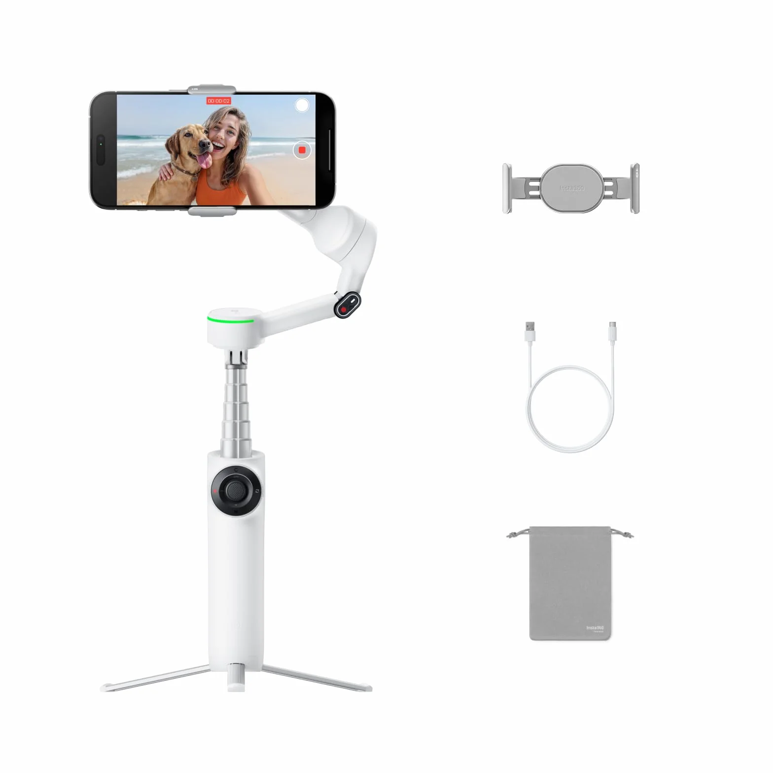 Insta360 Flow 2 Pro White składany stabilizator do telefonu AI z Apple DockKit, śledzenie 360° statyw do selfie