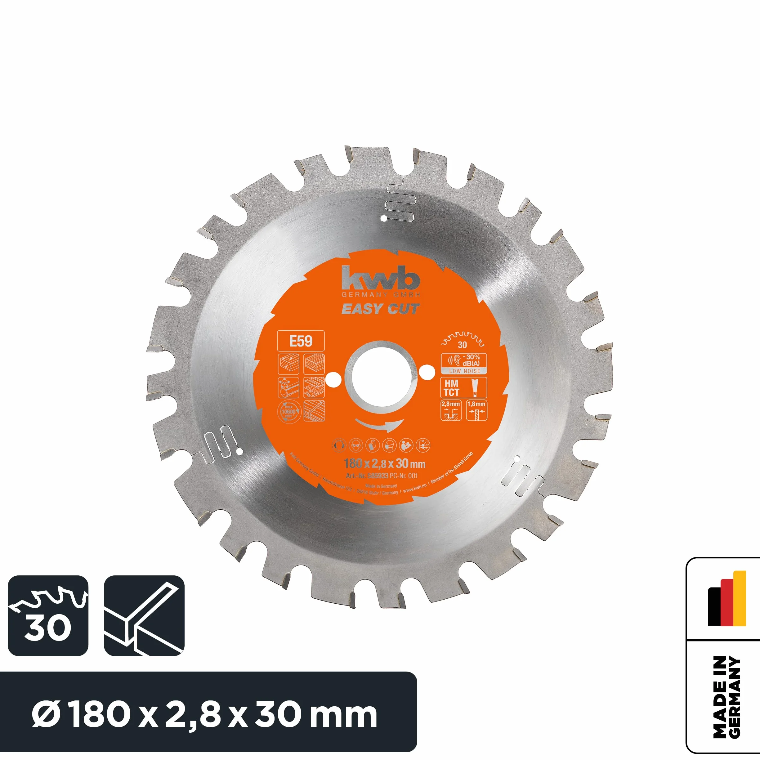 kwb Easy-Cut tarcza do piły tarczowej do ręcznych pił tarczowych 585933 (180 x 30 mm, 30 zębów, specjalny ząb wymienny, tarcza uniwersalna) i in. do Bosch 1550