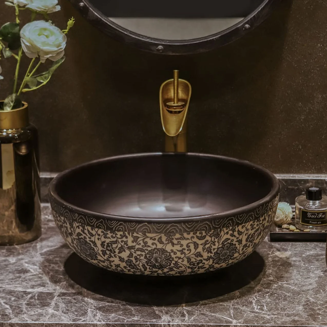 Umywalka Nablatowa, Umywalka Łazienkowa Nablatowa Z Porcelany, Ceramiczna Umywalka Artystyczna Z Kranem I Odpływem