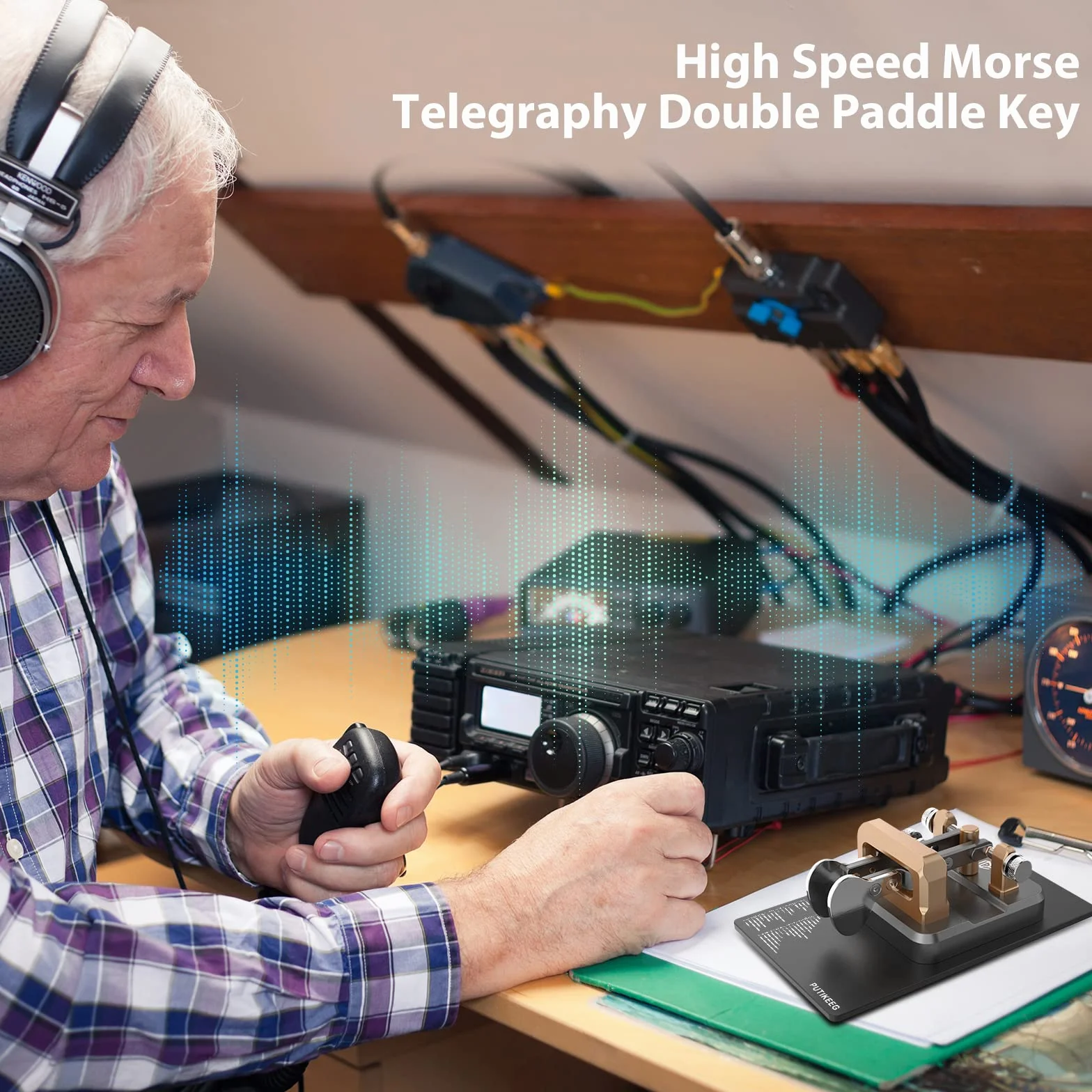 PUTIKEEG cw klucz morse'a, klucz telegraficzny, amatorskie radio cw keyer,klawiatura telegramowa, nadajnik alfabetu morse'a, ham radio przycisk klucz morse'a (szaro-złoty)