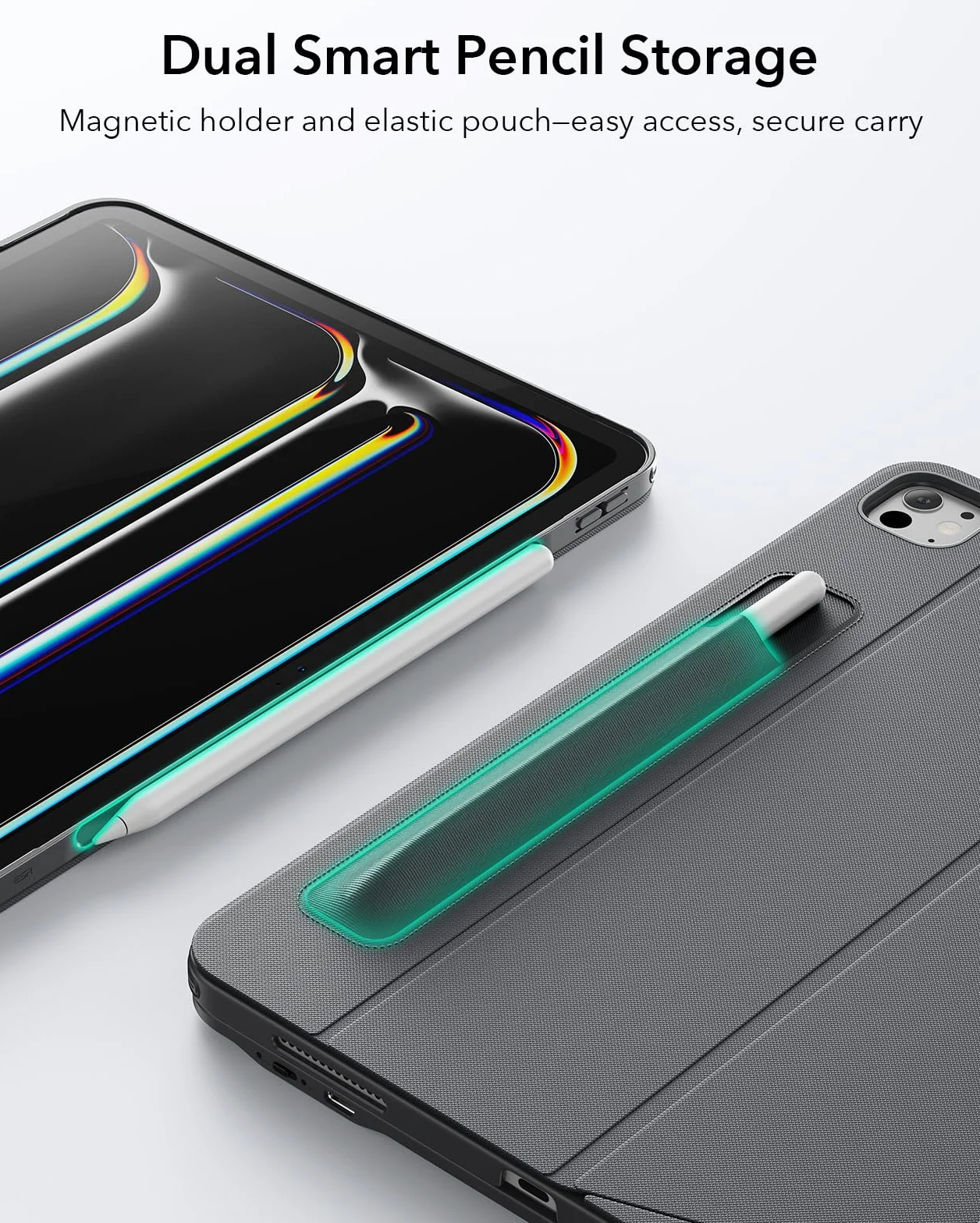 ESR Etui z klawiaturą do iPad Pro 11" M5 M4 2025 2024 magnetyczna zdejmowana klawiatura duży gładzik Click-Anywhere podświetlane klawisze seria Shift ciemnoszare