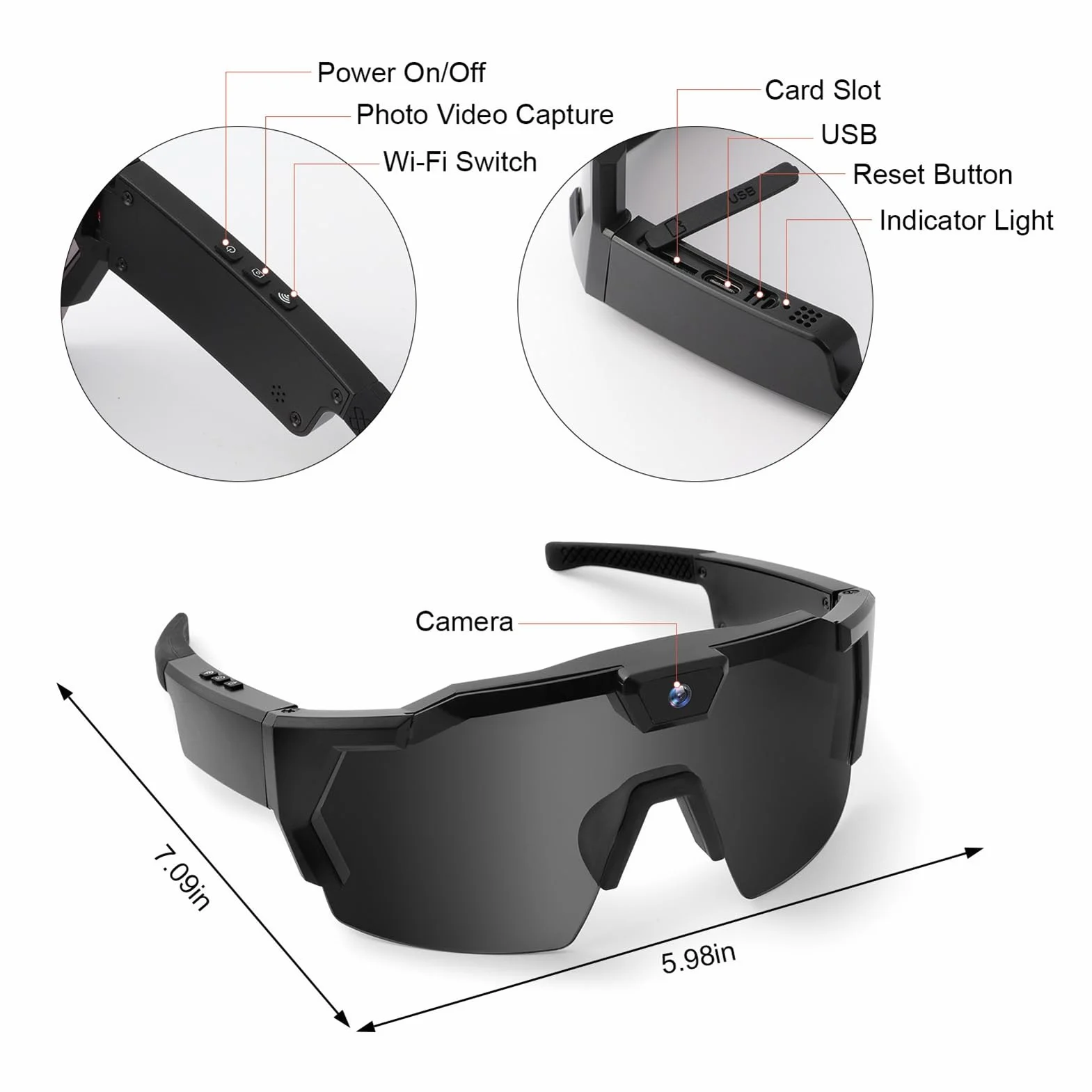 GOWENIC Inteligentne Okulary Przeciwsłoneczne z kamerą, Rejestrator Wideo 1080P 12MP HD z Obiektywem Polaryzacyjnym do Nagrywania Jazdy na Rowerze Filmowanie Sportowe Rejestrowanie życia
