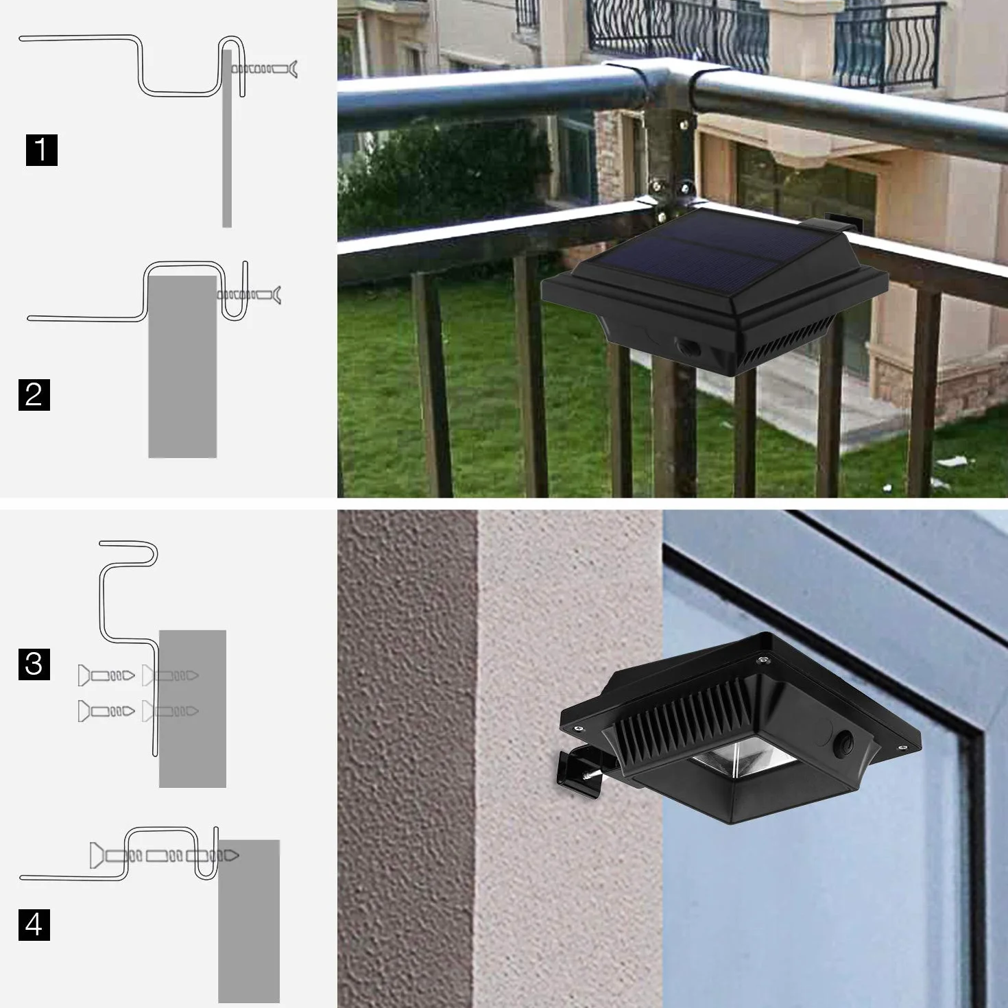 Solarna Lampa LED do Rynny Dachowej, do Użytku na Zewnątrz, 25 Diod LED, Automatyczne Włączanie/Wyłączanie, Kolor Czarny, Zimne Białe Światło (Zestaw 8 Szt.)