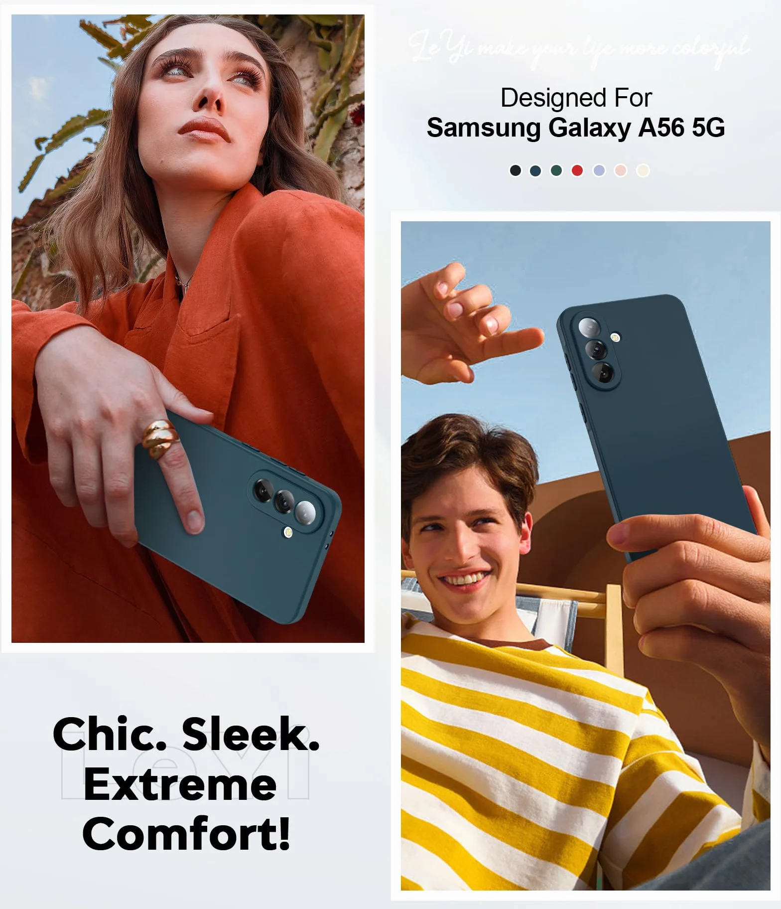 LeYi Etui do Samsung A56 5G 2 sztuki szkła hartowanego, miękki płynny silikonowy futerał ochronny ultra cienki, odporny na wstrząsy futerał z ochroną aparatu do Samsung Galaxy A 56, fioletowy