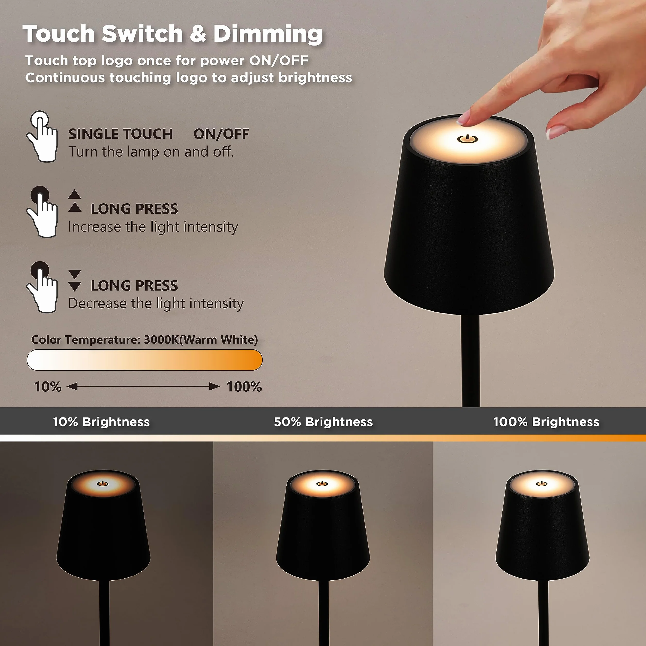 BestLuz Bezprzewodowa lampa podłogowa na zewnątrz, lampa akumulatorowa ściemnialna, 133cm 5X regulowana wysokość lampa stojąca, wodoodporna, lampa stołowa, lampa do czytania na patio, salon, sypialnia