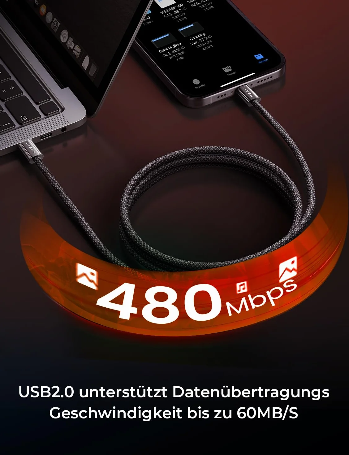 LISEN 60W Kabel USB C PD 3.0 do szybkiego ładowania nylon iPhone 16 Pro Max 15 14 13 Samsung Galaxy S24 S23 S22 iPad Pro Macbook Pixel 4 sztuki 0.5M+1M+1M+2M czarny