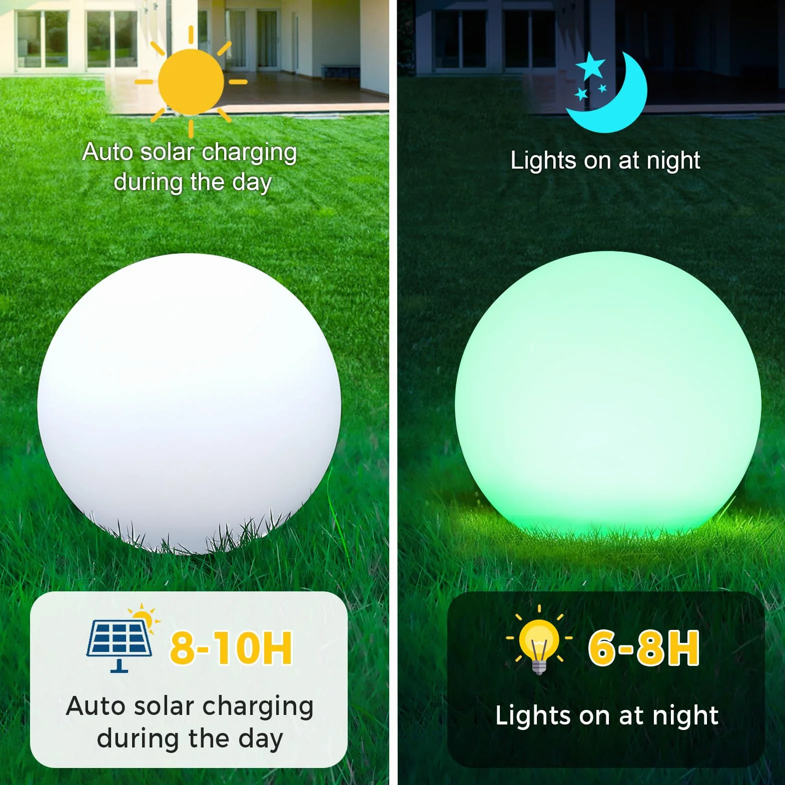 2 sztuki RGB lampa ogrodowa kula świetlna, 30 cm kula ogrodowa wodoodporna zewnętrzna lampa słoneczna IP66, 1200 mAh ściemniana lampa solarna dekoracja do pokoju, na zewnątrz, basen, balkon