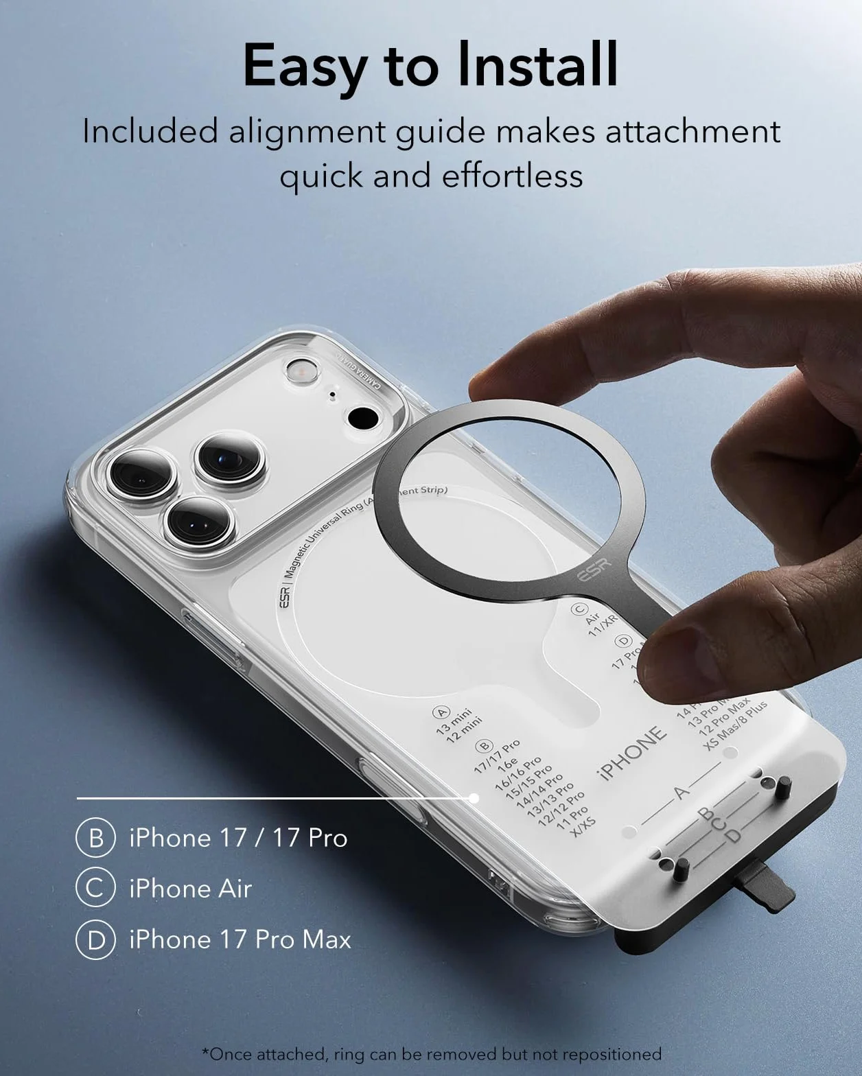 ESR MagSafe metalowy pierścień magnetyczny zestaw konwersji ładowarki bezprzewodowej do iPhone 17 16 16e 15 Galaxy S25 Google Pixel 10