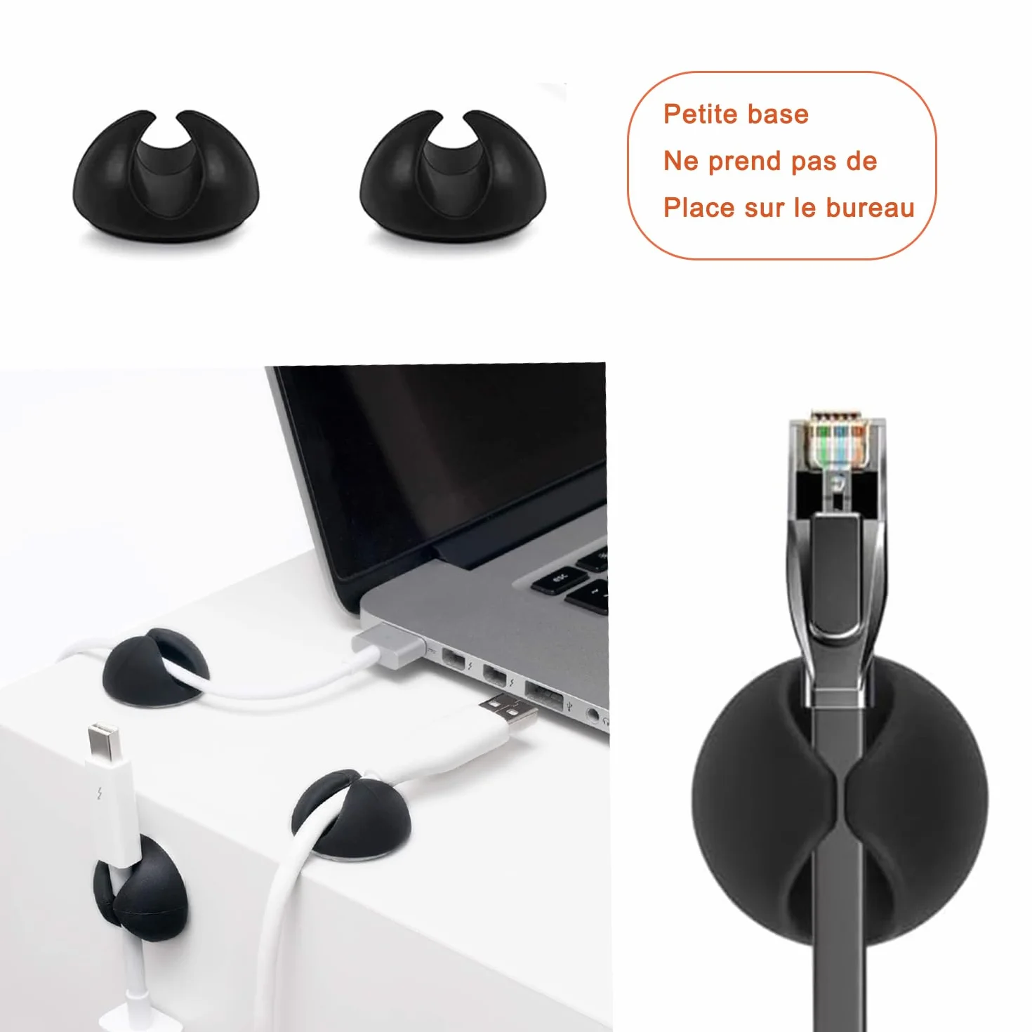 Voarge 6 x uchwyt zaciskowy na kabel, do kabli do 8 mm, zacisk kablowy do biura, kable do laptopa do domu i biura czarne