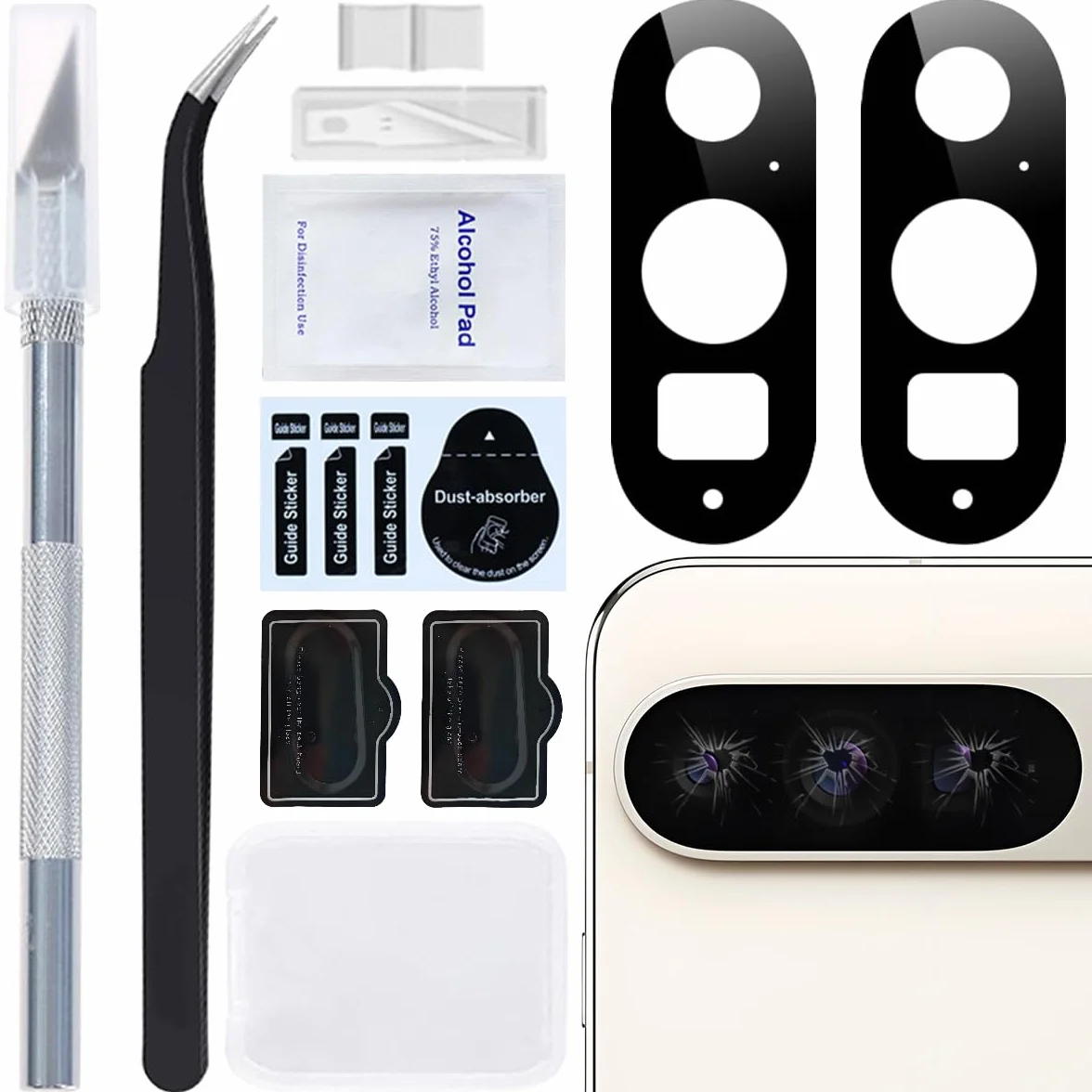 Google Pixel 9 Pro 5G 6.3" 2024 Back Rear Camera Lens Glass Replacement with Pre-Installed Adhesive and Tweezers Precision Knife Repair Tool Kit