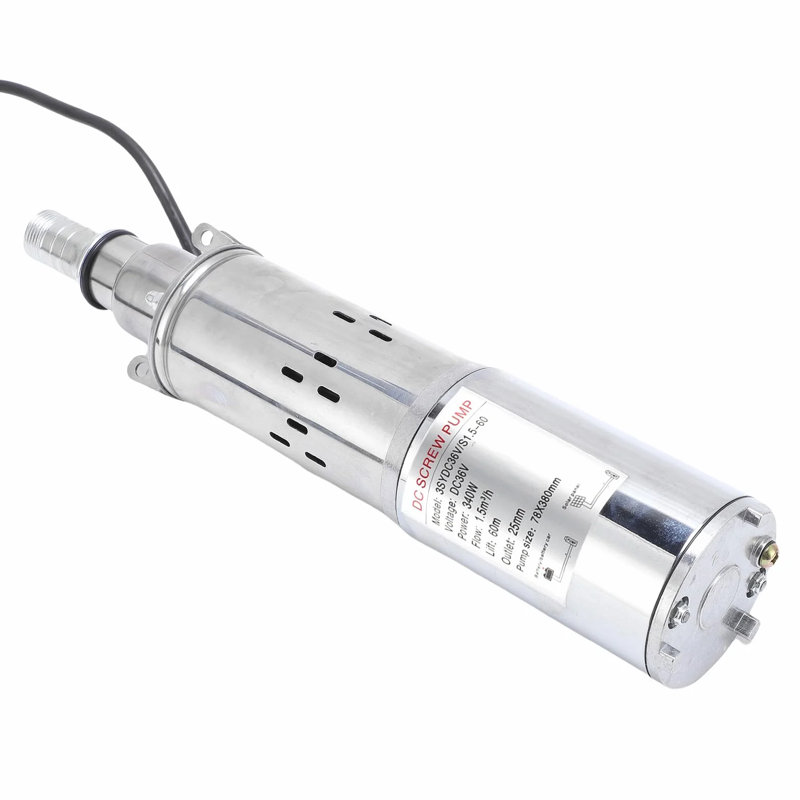 FTVOGUE Słoneczna Zatapialna Pompa Wodna Pompa Głębinowa ze Stali Nierdzewnej 340 W 25 Mm Wylot 60 M Głowica 1,5 M3h do Kształtowania Krajobrazu Nawadnianie Ogrodu Transfer Wody W Gospodarstwie