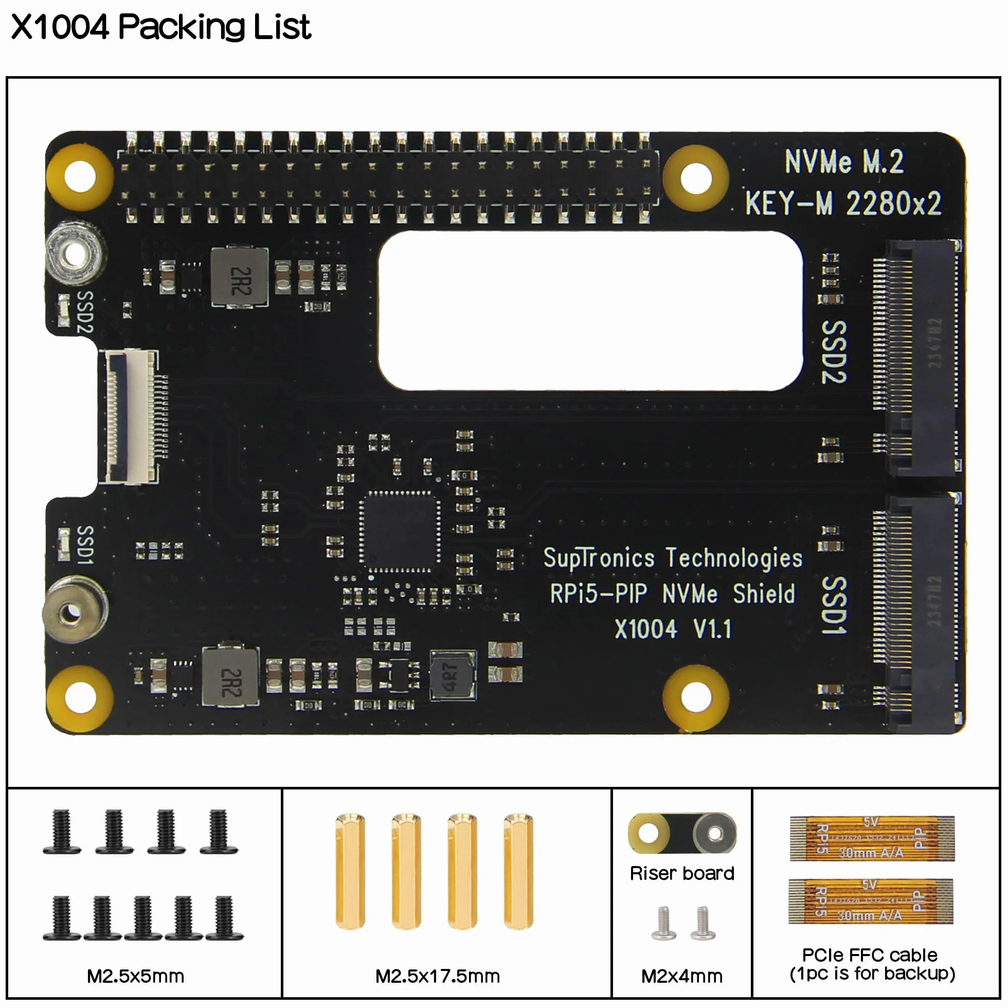 Geekworm X1004 Dual M.2 NVMe SSD Shield PCIe peryferal Board for Raspberry Pi 5