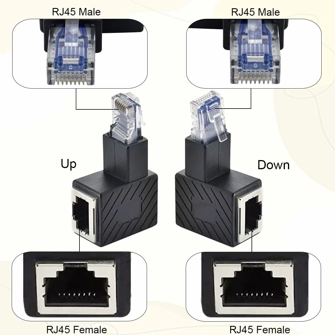 RJ45 adapter kątowy 90 stopni męski-żeński Cat6 LAN złącze sieciowe