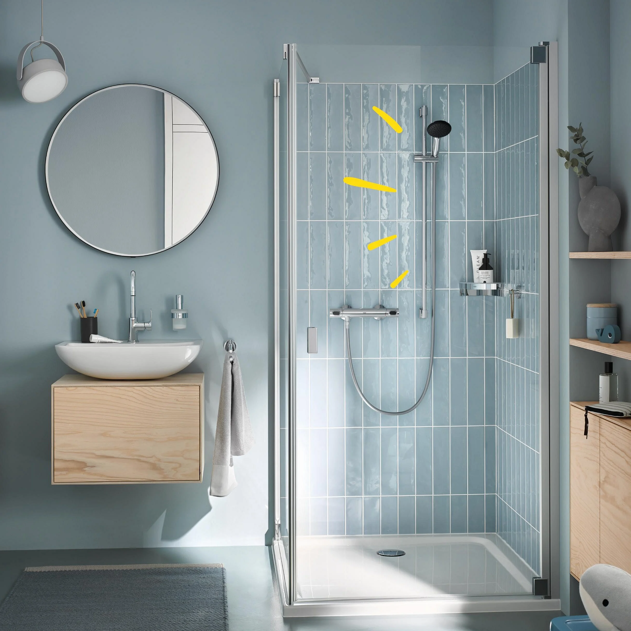 Grohe Precision Flow 34805001 zestaw prysznicowy z termostatem, oszczędność wody ~ 8 l/min (1 rodzaj strumienia, blokada bezpieczeństwa w temperaturze 38°C, drążek prysznicowy 90 cm, wraz z