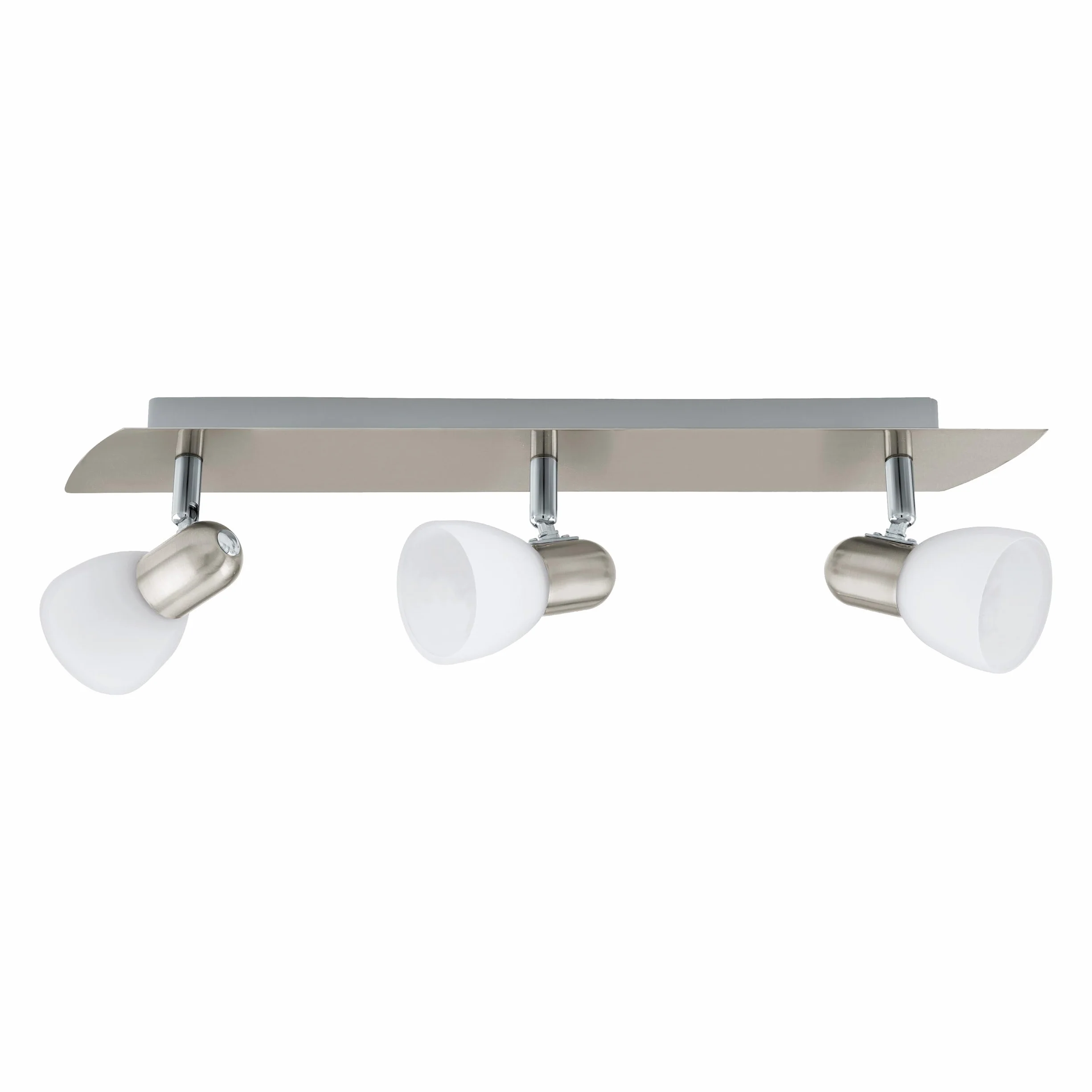 EGLO Lampa sufitowa Enea, 3-płomienna lampa sufitowa | reflektory sufitowe z metalu w kolorze niklu matowego, mleczne szkło w bieli, lampa do salonu, spoty z gniazdem E14, długość