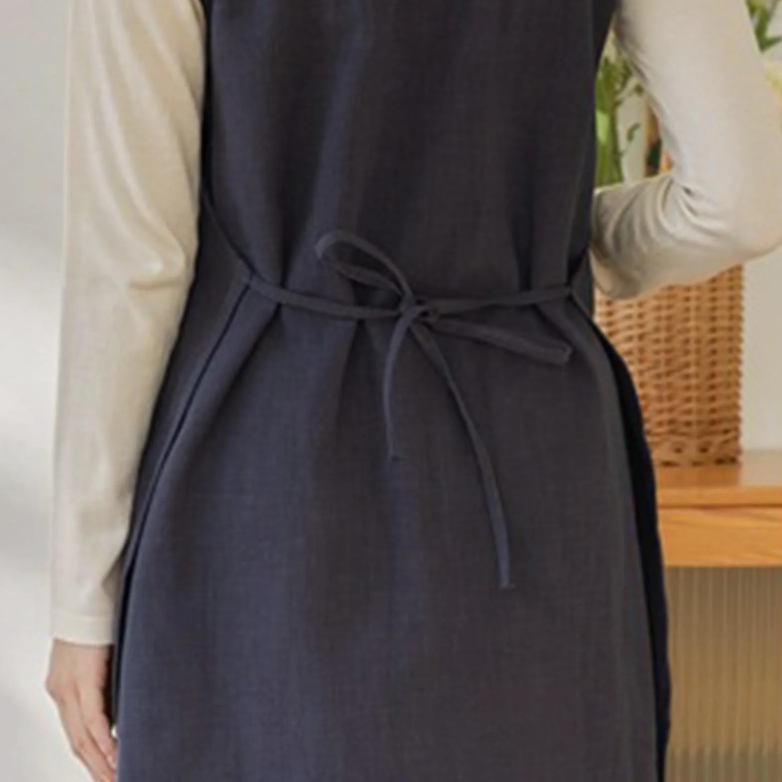 Lniany fartuch kuchenny, fartuch szewc Smock Cobbler z 2 kieszeniami dla kobiet, wygodny, do kuchni, domu, gotowania (szary, uniwersalny)
