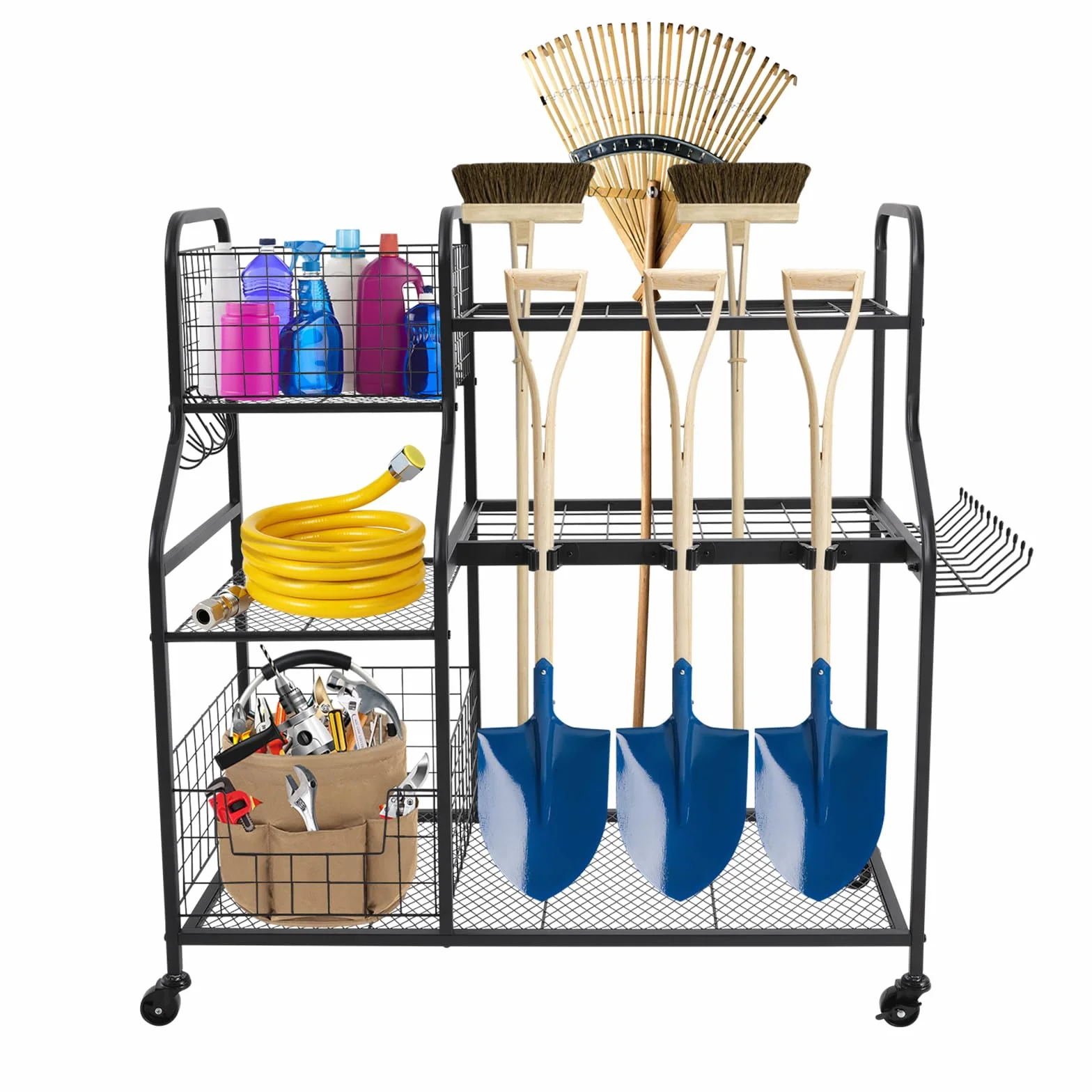 Organizer na narzędzia ogrodowe 91,95*41,91*94cm Garden Tool Organizer z 4* uniwersalnymi rolkami i podkładkami pod stopy, stojak na narzędzia ogrodowe do przechowywania narzędzi ogrodowych, urządzeń