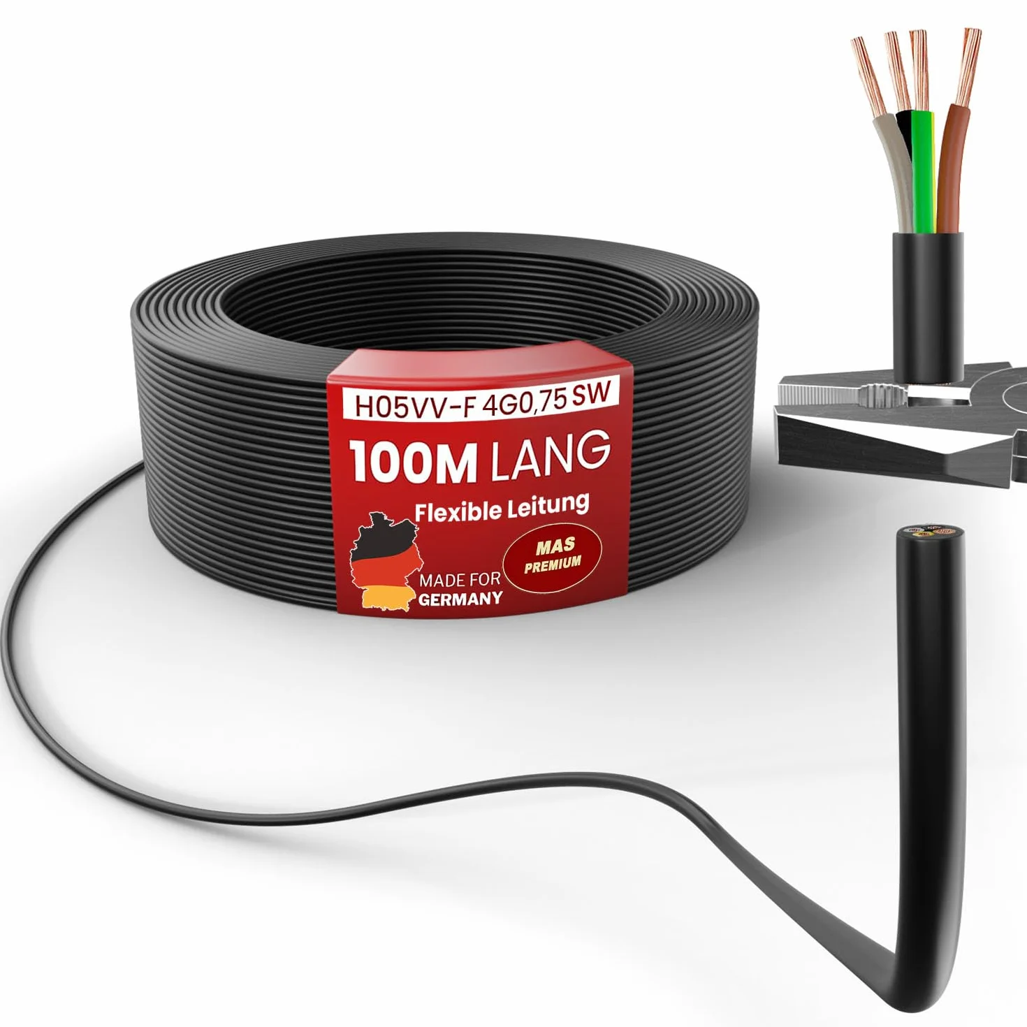 Przewód węża z tworzywa sztucznego H05VV-F 4G0,75, czarny, elastyczny przewód, kabel, kabel do urządzeń (100 m)
