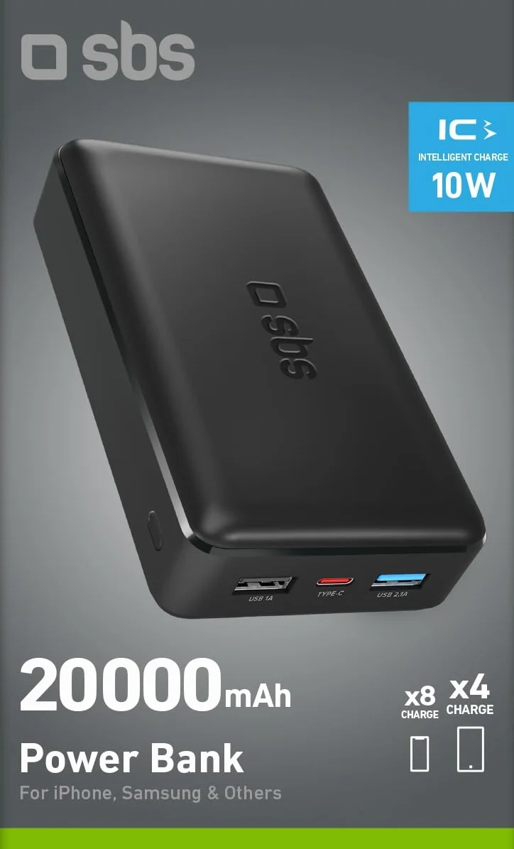 SBS PowerBank 20K SLIM 20000mAh Power Bank Szybkie Ładowanie USB-C USB-A Czarny