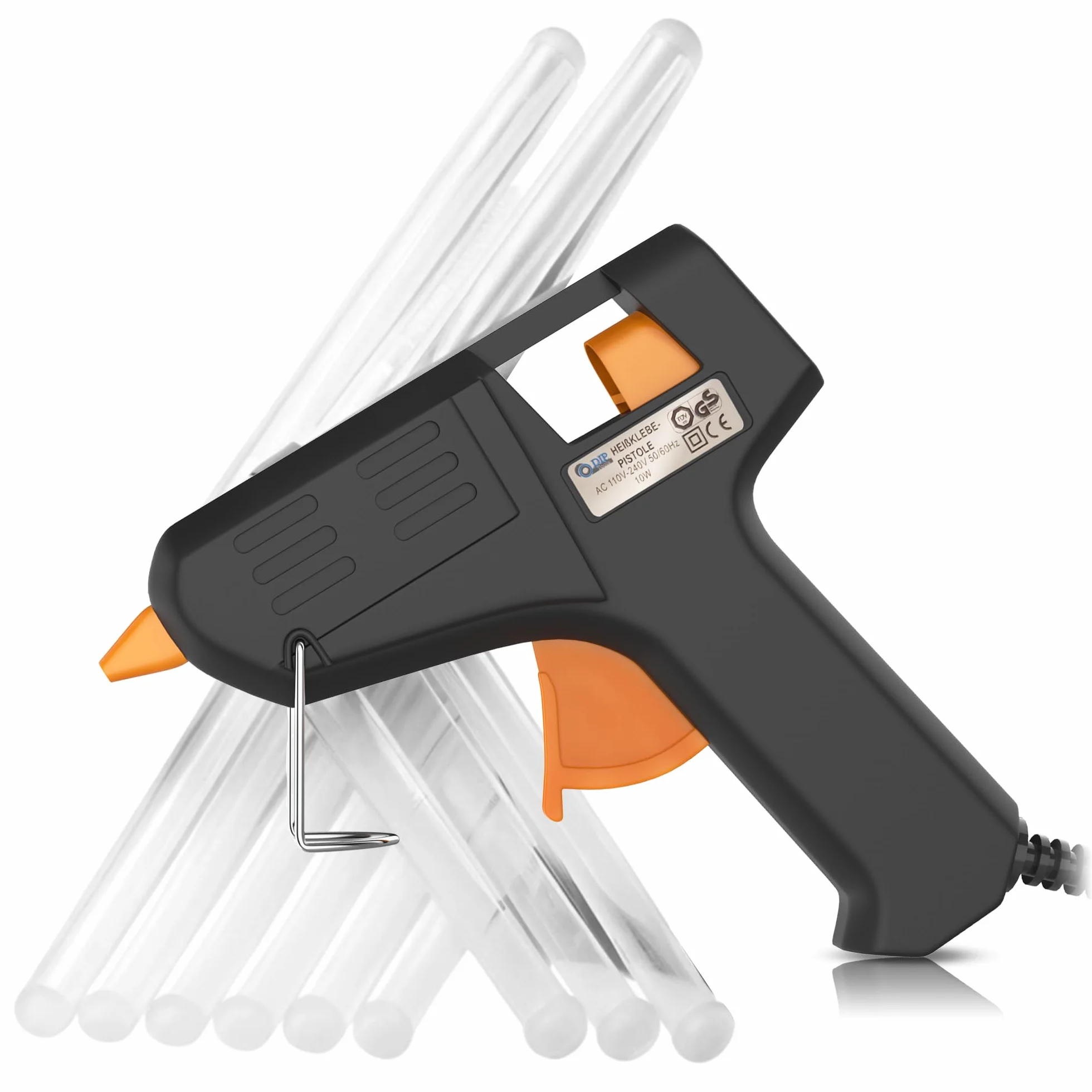 DIP Tools Pistolet do klejenia na gorąco 7.2 mm – pistolet do klejenia na gorąco z 10 wkładami bez rozpuszczalników – Glue Gun zabezpieczony przed wyciekiem, idealny do majsterkowania, dekorowania
