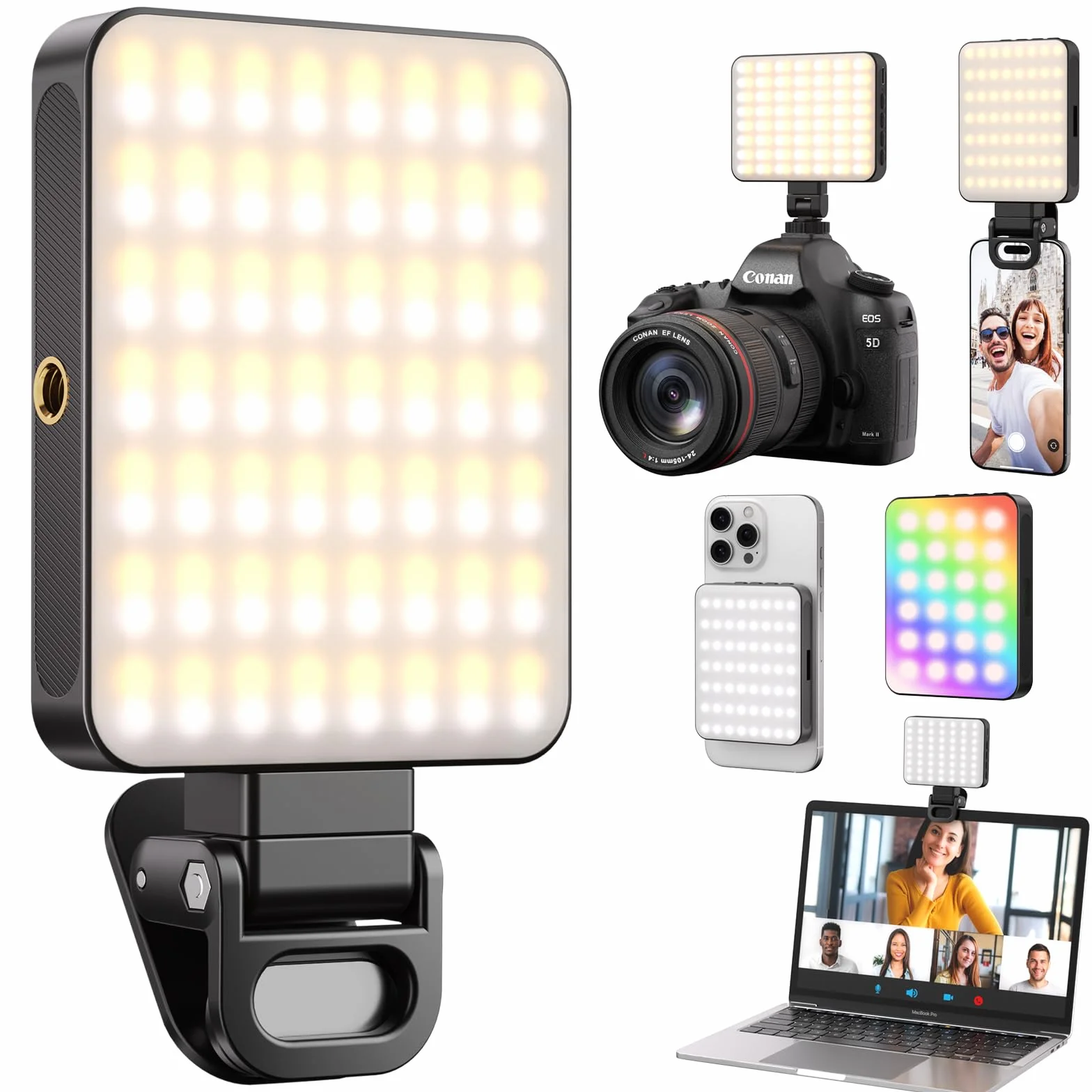 OUSFOT Selfie Phone Light 128LED 3000-6500K RGB Regulowaną Jasnością Klips USB Akumulator do Telefonu Aparatu