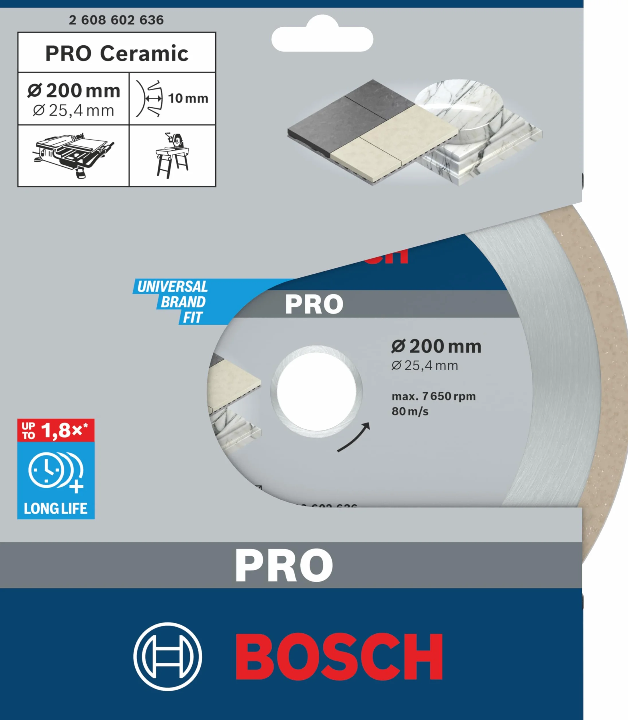 Bosch 1x Diamentowe tarcze tnące PRO Ceramic do przecinarek do płytek z otworem 25,4 mm (do Płytki, Twarde płytki, Ø 200 mm, Professional Akcesoria Pilarka stołowa)