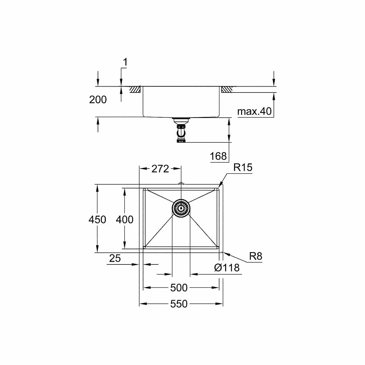 Grohe K700U Zlewozmywak Kuchenny, Srebrny, 60 cm