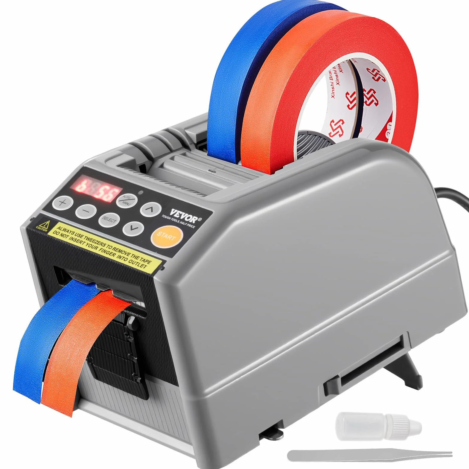 VEVOR Automatyczny dozownik taśm elektrycznych 25 W maszyna do cięcia taśm szerokość taśmy 6-60 mm długość taśmy 5-999 mm dla przemysłu, biur, domów, sklepów