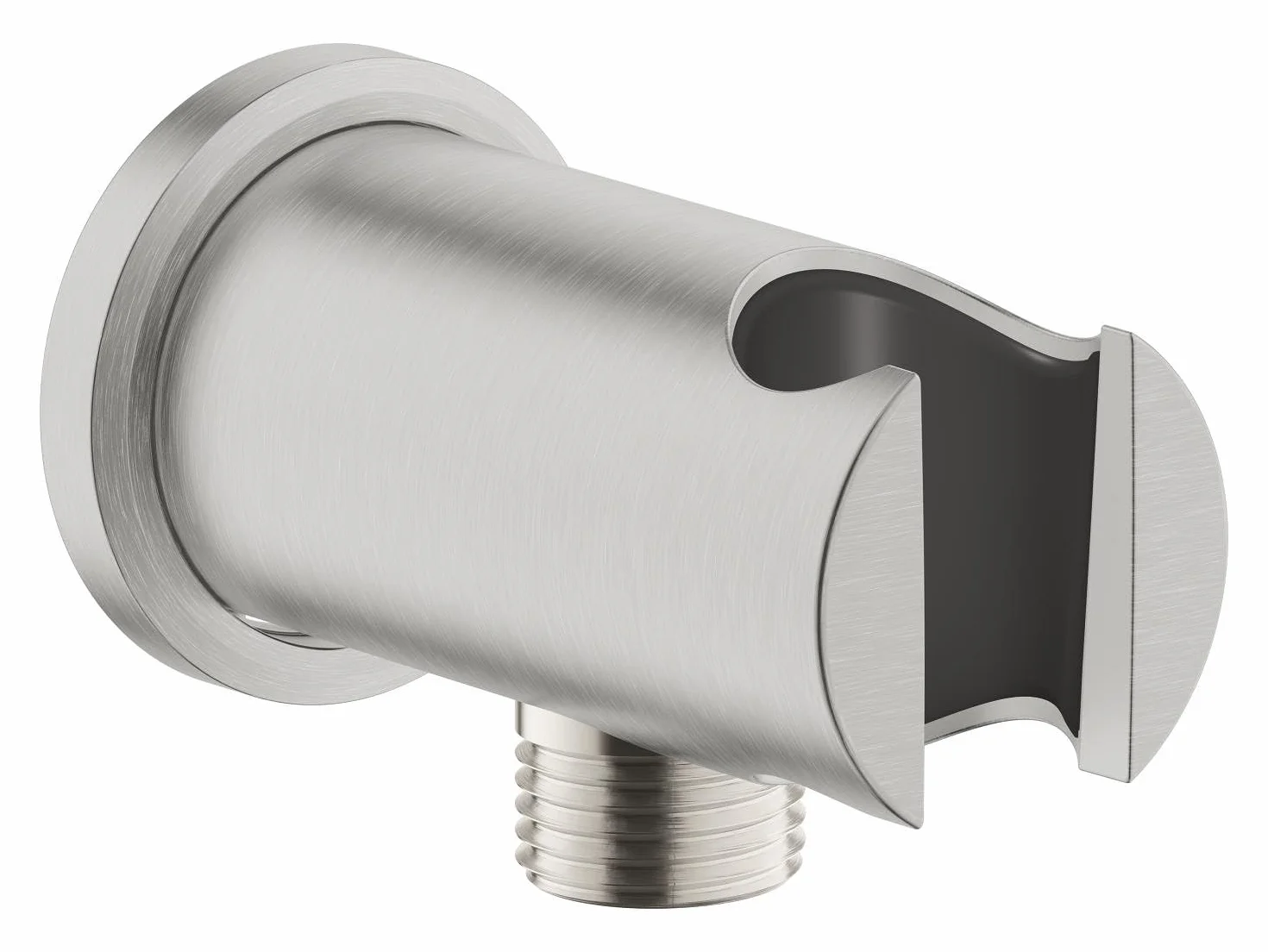 GROHE 26658DC0 Kolanko wylotowe prysznica z uchwytem na prysznic ręczny i okrągłą rozetą Ø 48 mm, gwint przyłączeniowy 1/5.1 cm, naścienny, zabezpieczony przed przepływem zwrotnym, supersteel
