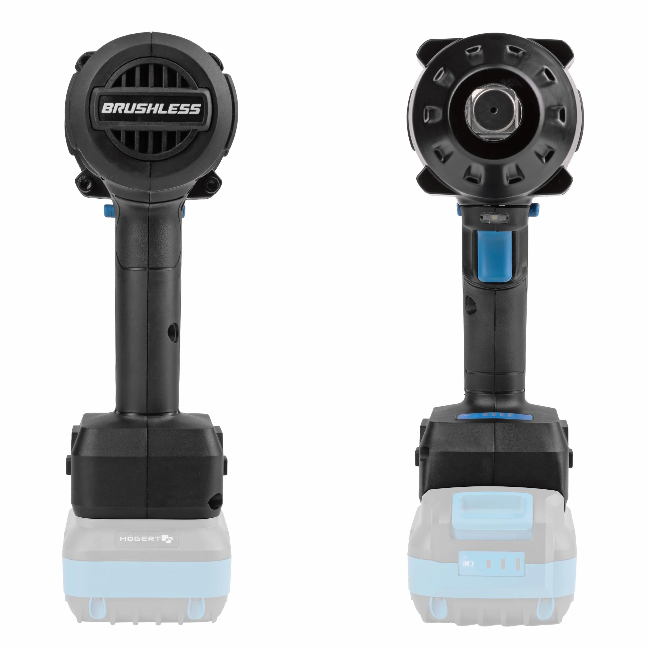 Högert Technik Bezprzewodowa bezszczotkowa wkrętarka udarowa 18 V, 1000 Nm, moment przerwania 1300 Nm, uchwyt czworokątny 3/4", oświetlenie LED, 3-stopniowa regulacja prędkości, bez akumulatora,