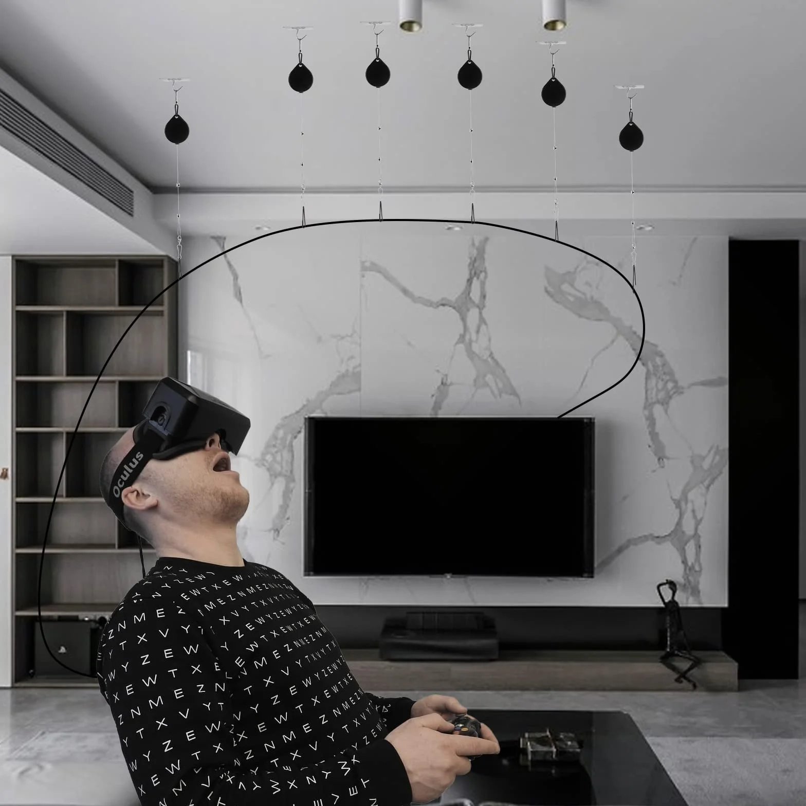 Geekria VR Zarządzanie kablami kompatybilne z Quest 2/Rift S/Valve Index/HTC Vive/Vive Pro/HP Reverb G2/PSVR Akcesoria VR, system chowanych kół pasowych VR bez wierteł 6 paczek