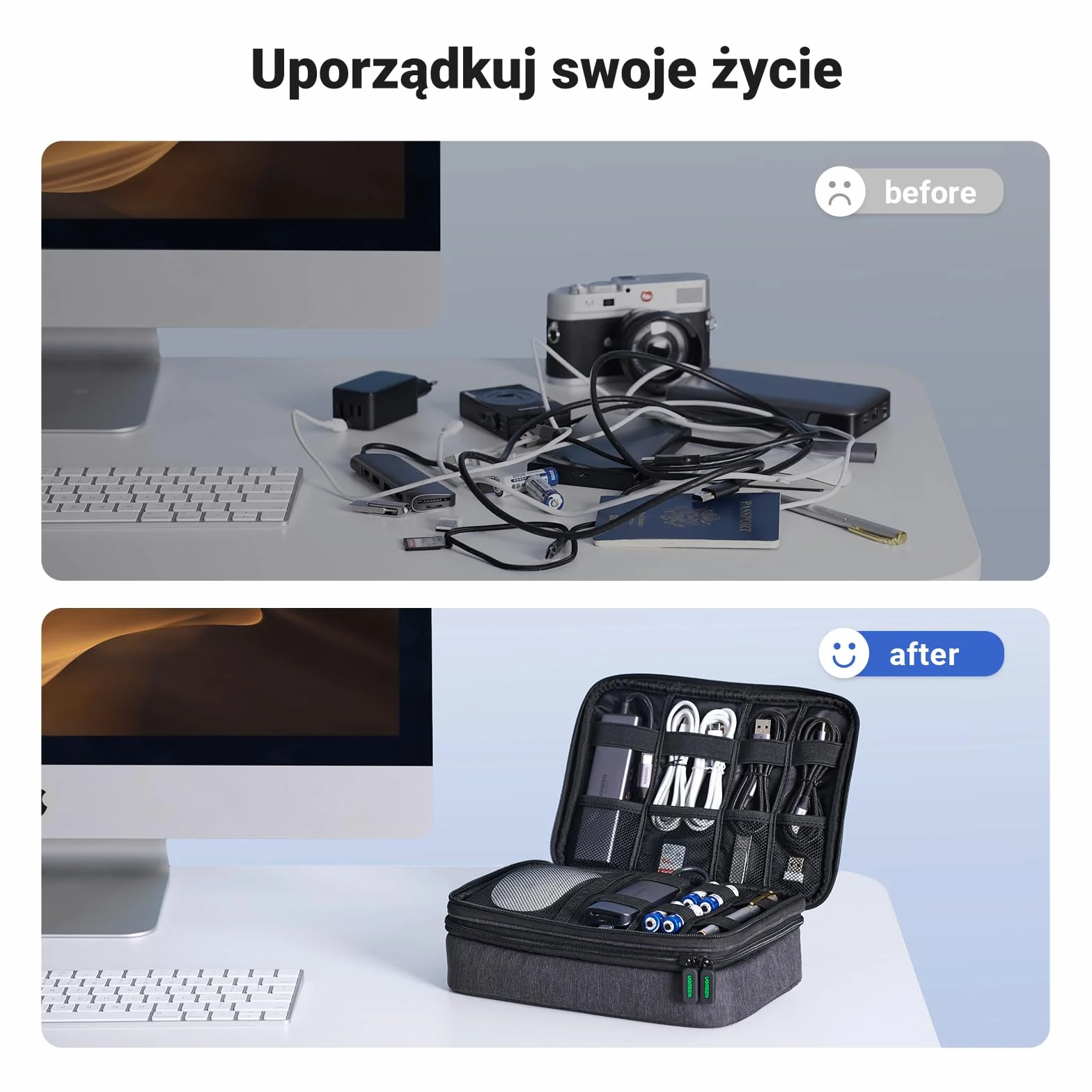 UGREEN Torba na elektronikę Organizer podróżny 3-warstwowa na kable, ładowarkę, powerbank, tablet