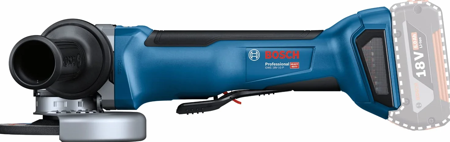 Bosch Professional system 18V: akumulatorowa szlifierka kątowa GWS 18V-10 (średnica tarczy 125 mm, kołnierz mocujący, nakrętka mocująca, osłona)