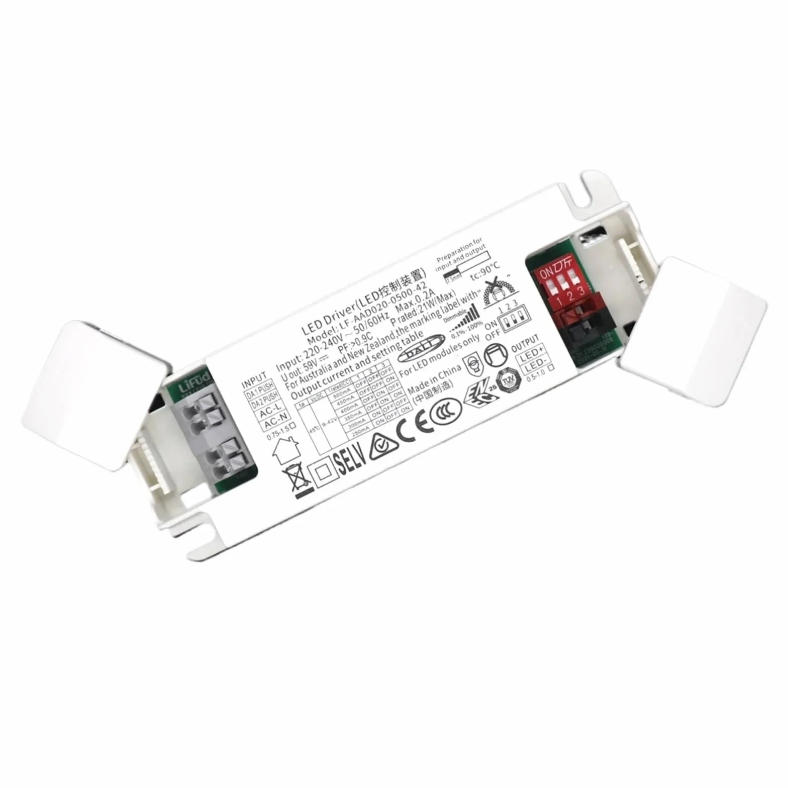 Sterownik ściemniacza LED 8,4 W, 21 W, 31,5 W, 40 W, zasilacz AC 220-240 V, 9-42 V DC, 100-1050 mA, regulowany prąd, 1 szt. (21 W, 500 mA), maks