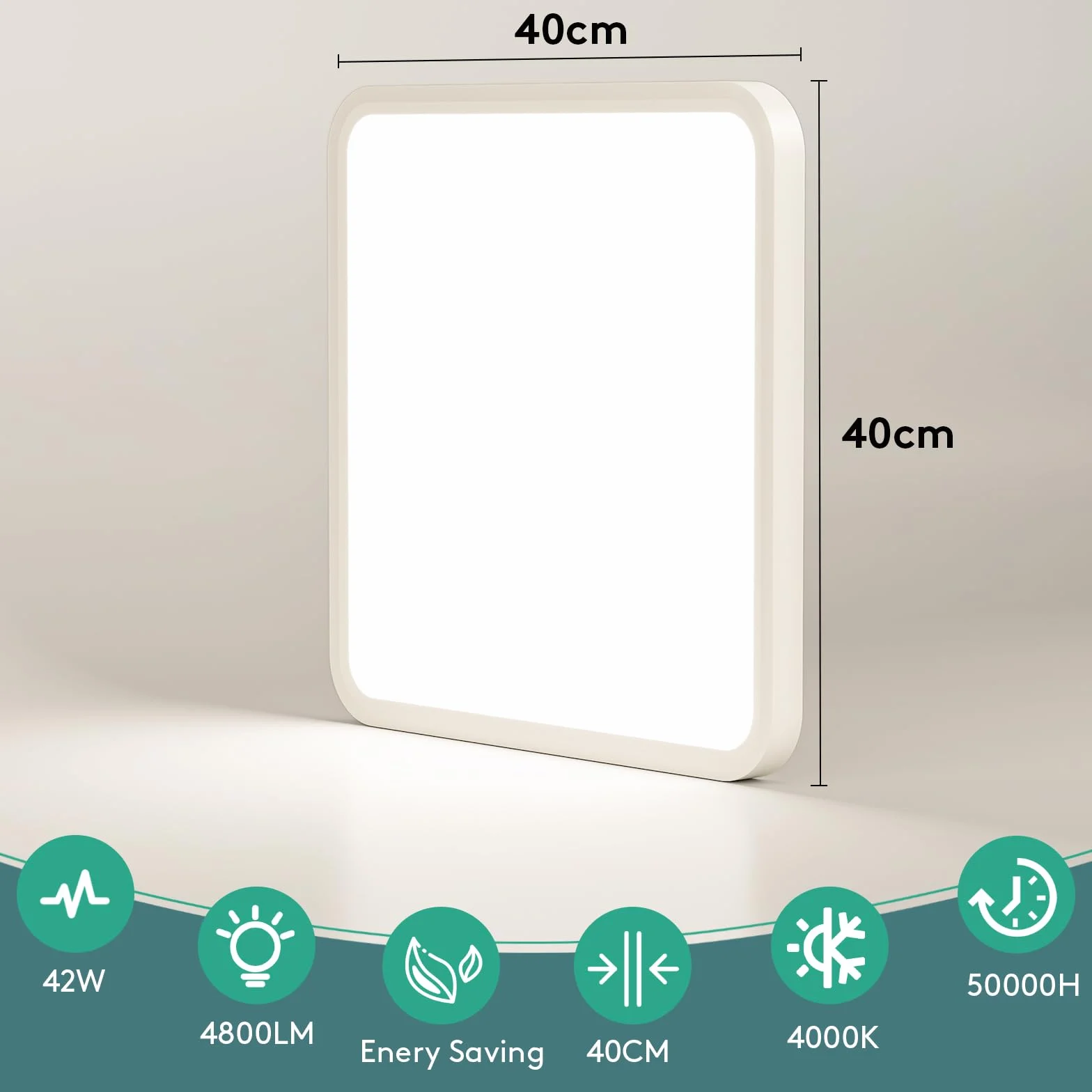 Lampa sufitowa LED 40 cm, 48 W, kwadratowa, nowoczesne lampy sufitowe 4000 K, 4800 lm, wodoodporna lampa sufitowa IP44, do sypialni, łazienki, salonu, kuchni, biura