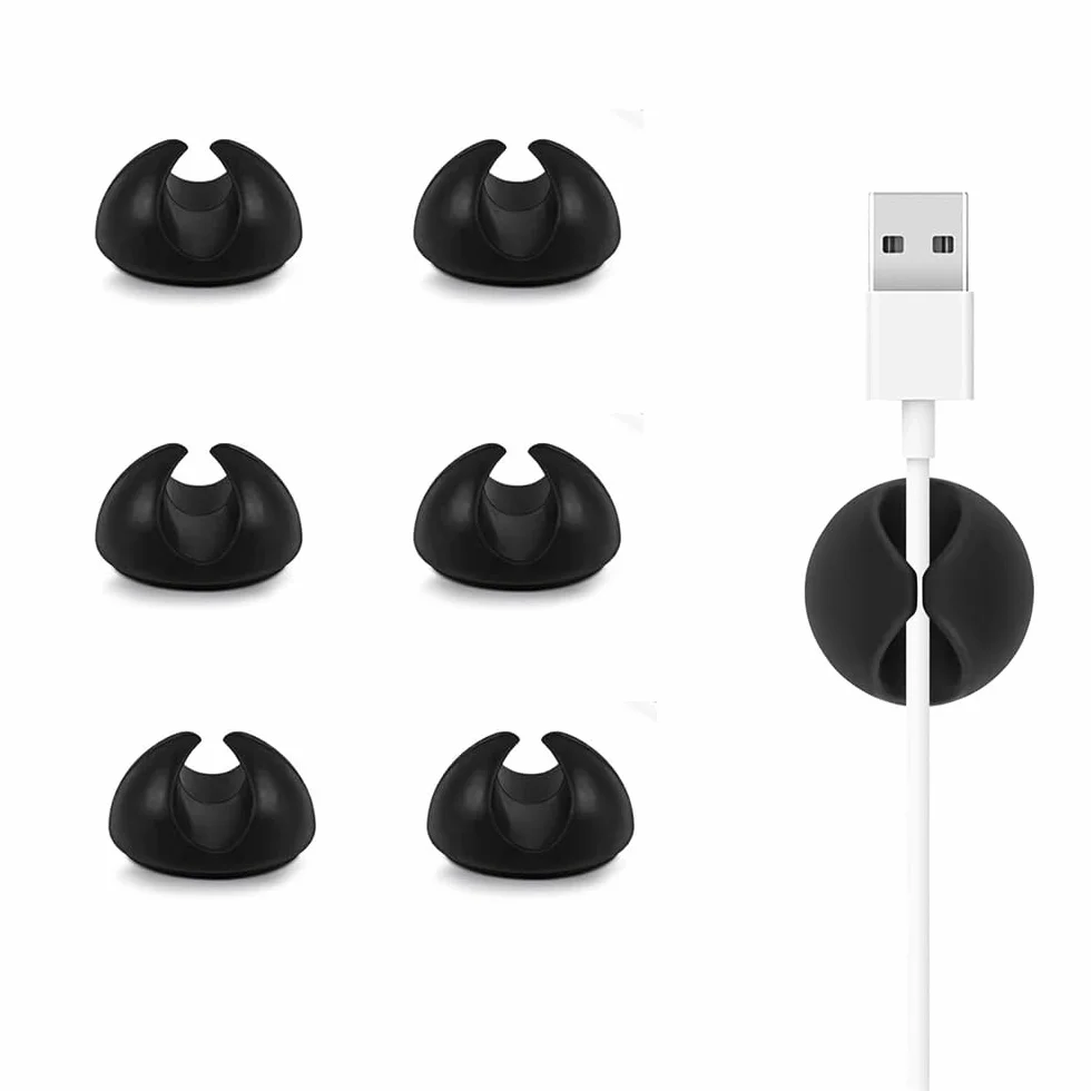 Voarge 6 x uchwyt zaciskowy na kabel, do kabli do 8 mm, zacisk kablowy do biura, kable do laptopa do domu i biura czarne