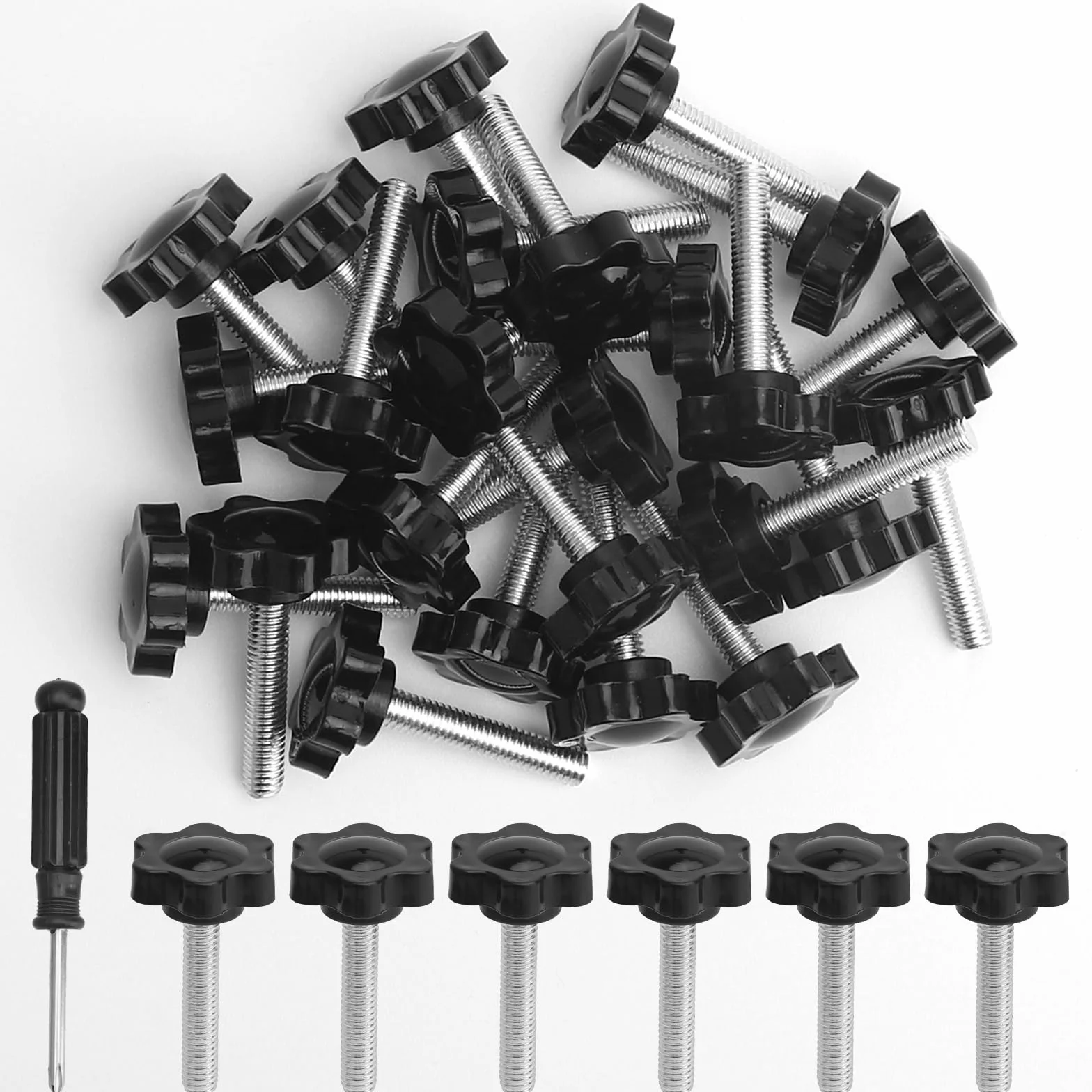 25 szt. nakrętka motylkowa M6 ze śrubokrętem, śruba gwiaździsta M6 x30mm, śruba radełkowana m6, nakrętka gwiaździsta M6, motylkowa Do warsztatu, produkcji mebli