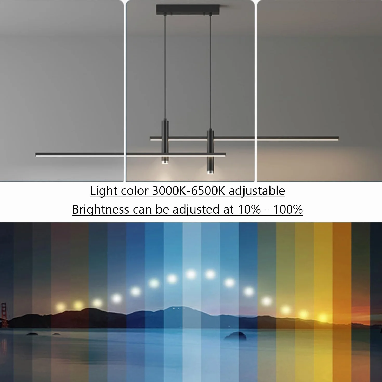 Nowoczesna lampa wisząca LED do jadalni, salonu, z pilotem zdalnego sterowania, ściemniana, do restauracji, kuchni, baru, jadalni (kolor: czarny, rozmiar: 90c