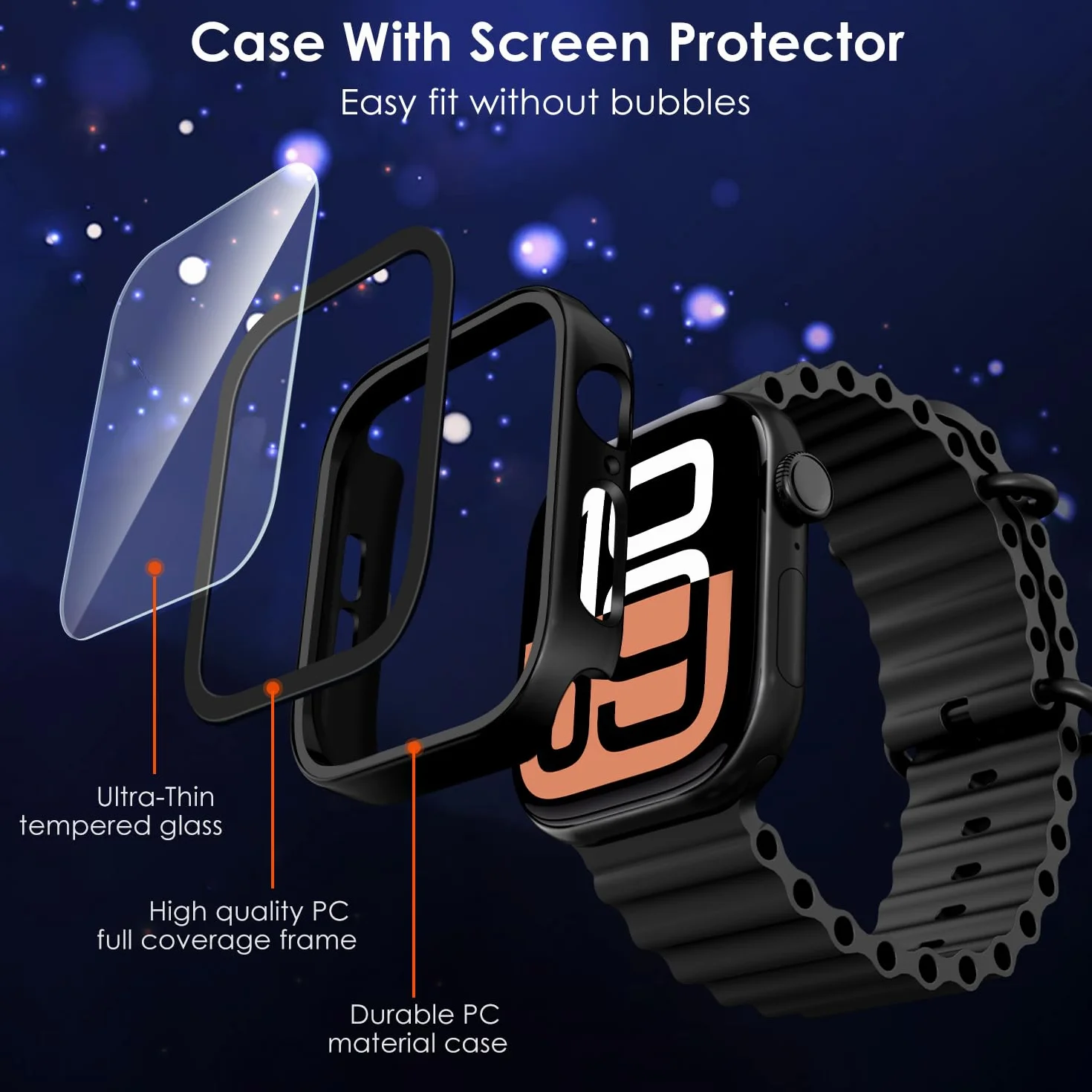 ivoler 3-pak twardych etui PC z osłoną ekranu do Apple Watch Series 10 46 mm (2024), ultracienkie ochronne, 2 przezroczyste + 1 czarne