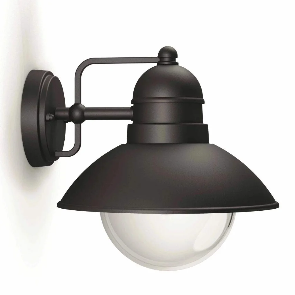 Philips Hoverfly Kinkiet Zewnętrzny, IP44, Odporny na Warunki Pogodowe, Trwały, Klasyczny Design, Aluminium, Czarny, Żarówka E27 Sprzedawana Osobno
