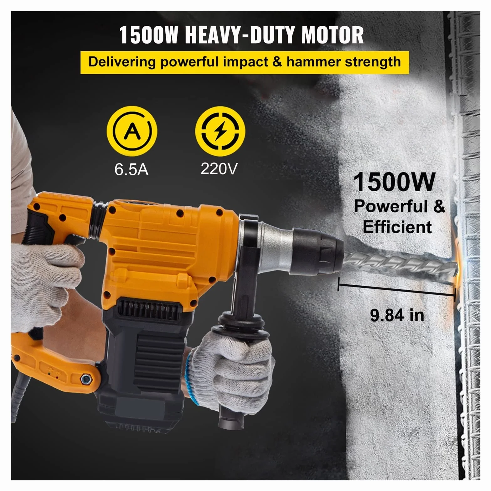 Wiertarka udarowa 1500W Max wiercenie 32mm SDS Plus rozbiórka elektryczna wiertarka udarowa do betonu 4 tryby