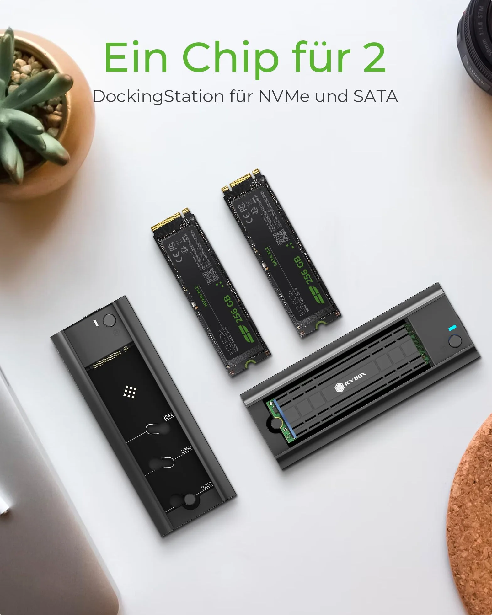 ICY BOX IB-180MC-C31 NVMe SATA Dock USB 3.2 Gen 2 Type-C werkzeuglos Aluminium schwarz